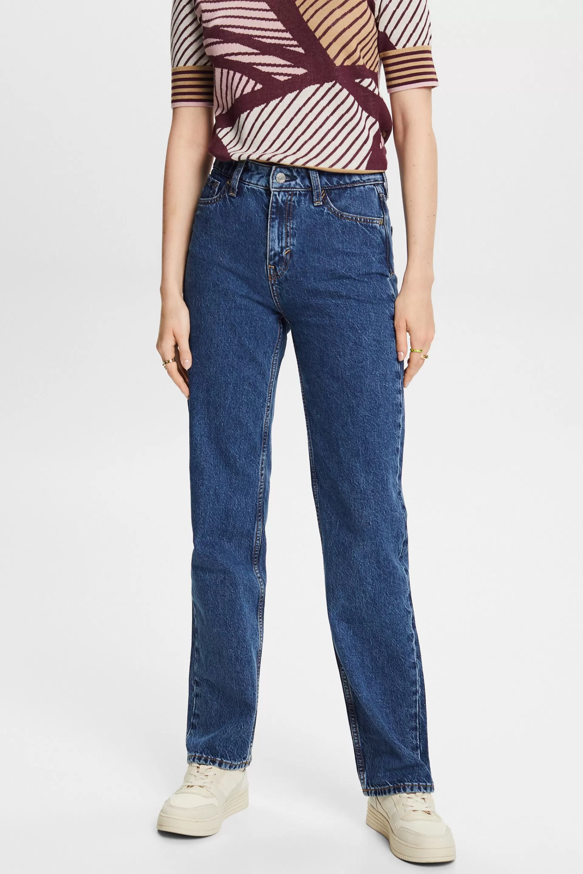 Retro-Jeans mit gerader Passform und hohem Bund-ESPRIT Discount
