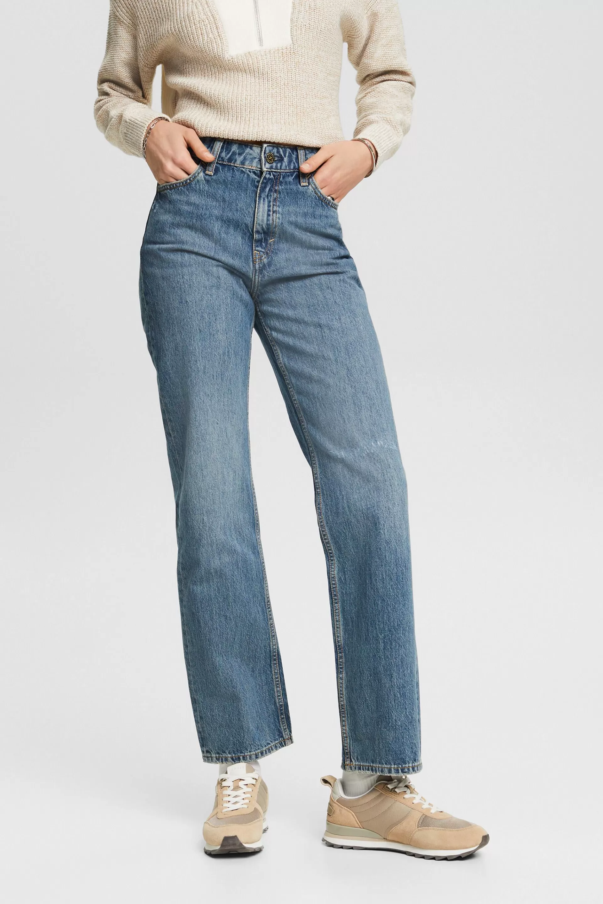 Retro-Jeans mit gerader Passform und hohem Bund-ESPRIT Fashion