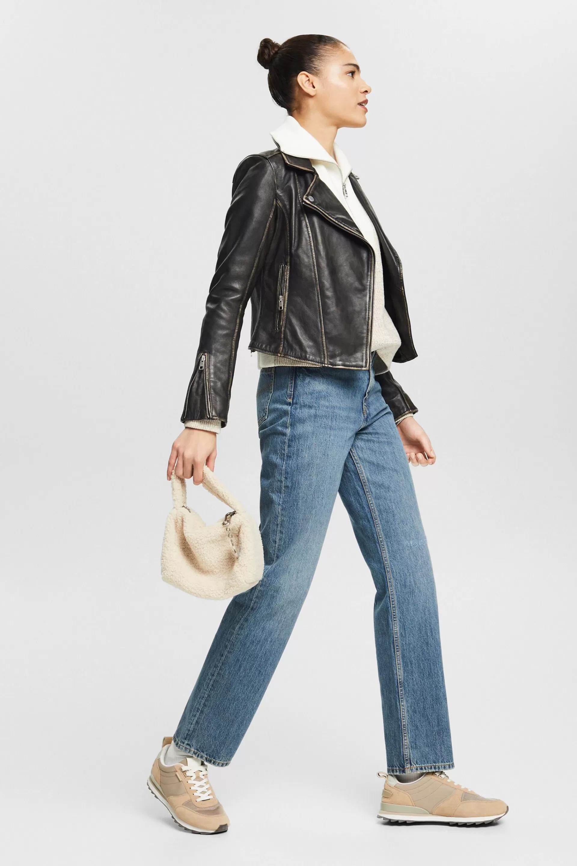 Retro-Jeans mit gerader Passform und hohem Bund-ESPRIT Fashion