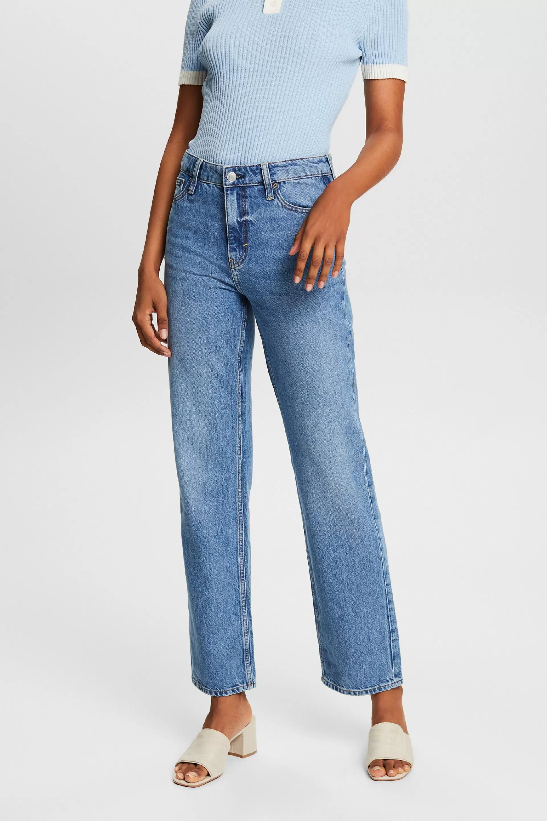 Retro-Jeans mit gerader Passform und hohem Bund-ESPRIT Online