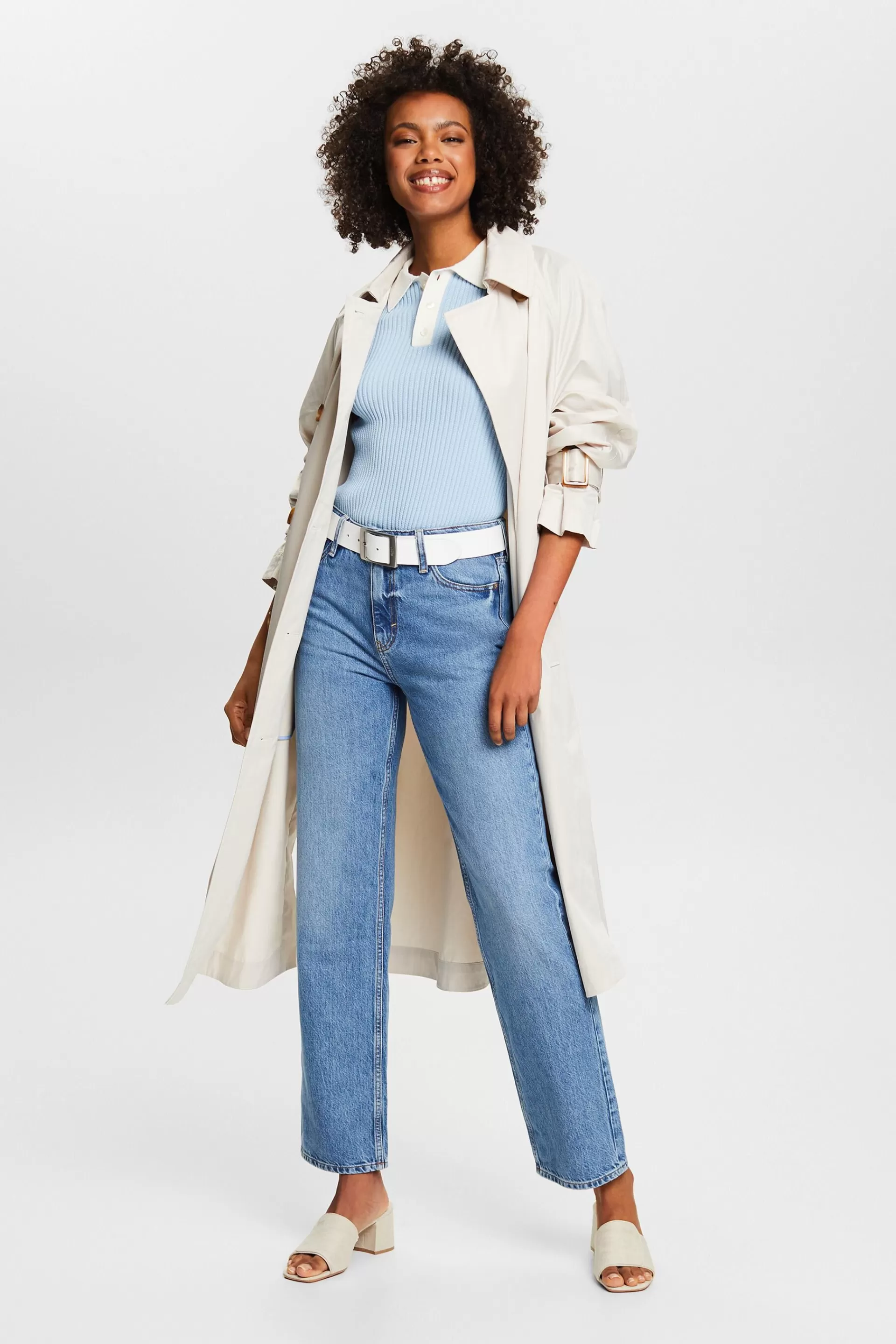 Retro-Jeans mit gerader Passform und hohem Bund-ESPRIT Online