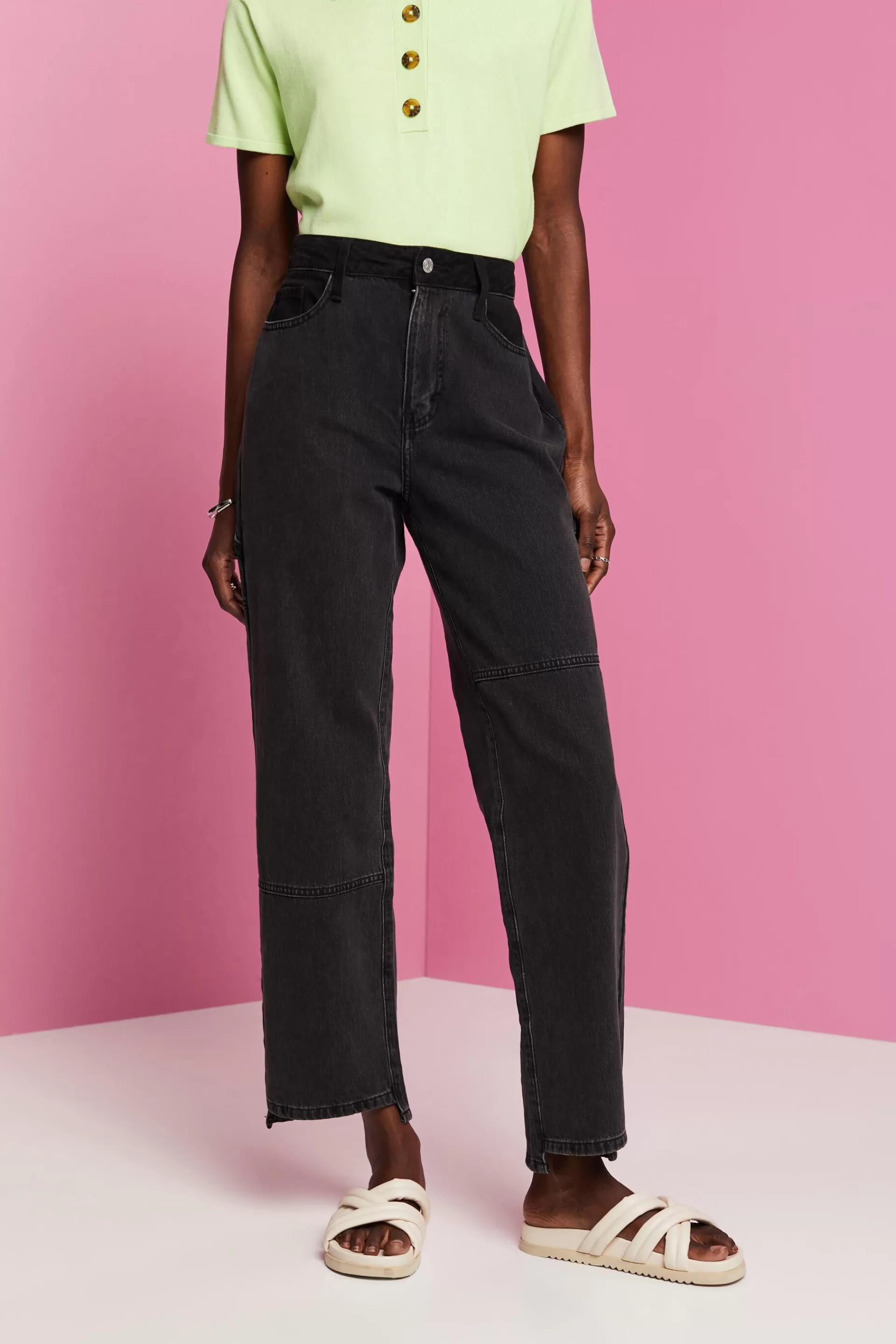 Retro-Jeans mit hohem Bund und weitem Bein-ESPRIT Sale