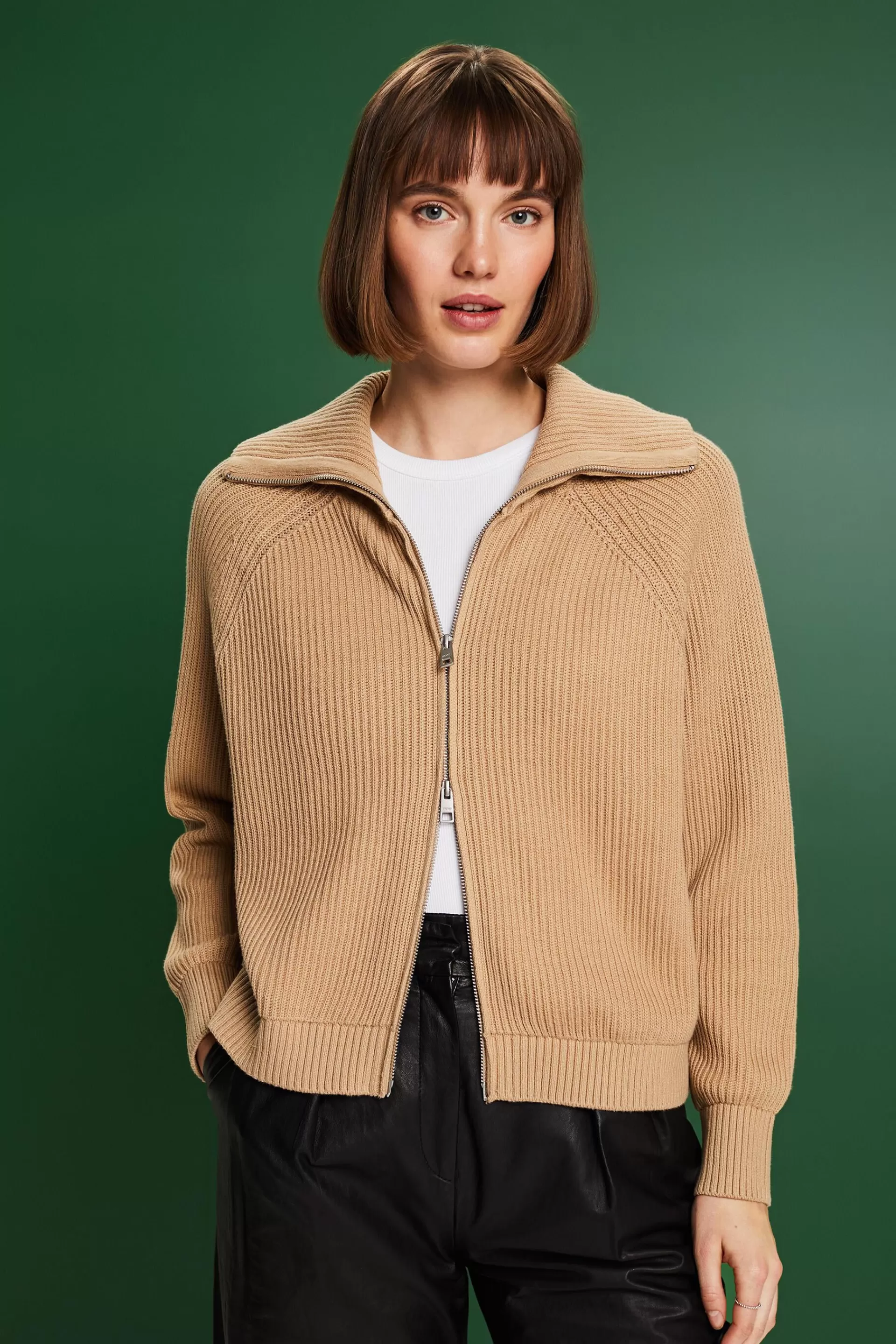 Rippstrick-Cardigan mit Reißverschluss-ESPRIT Cheap