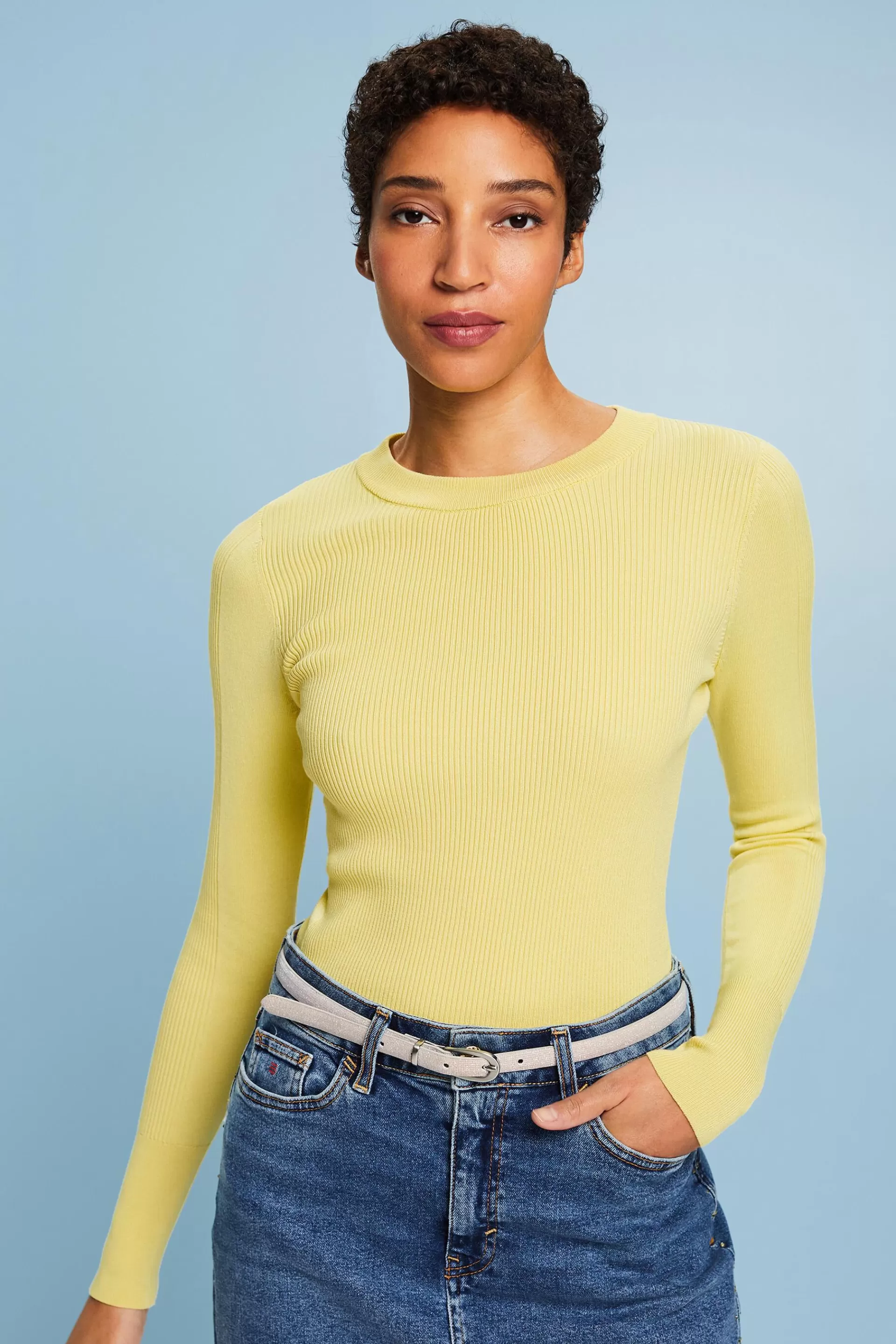 Rippstrick-Pullover mit Rundhalsausschnitt-ESPRIT Discount