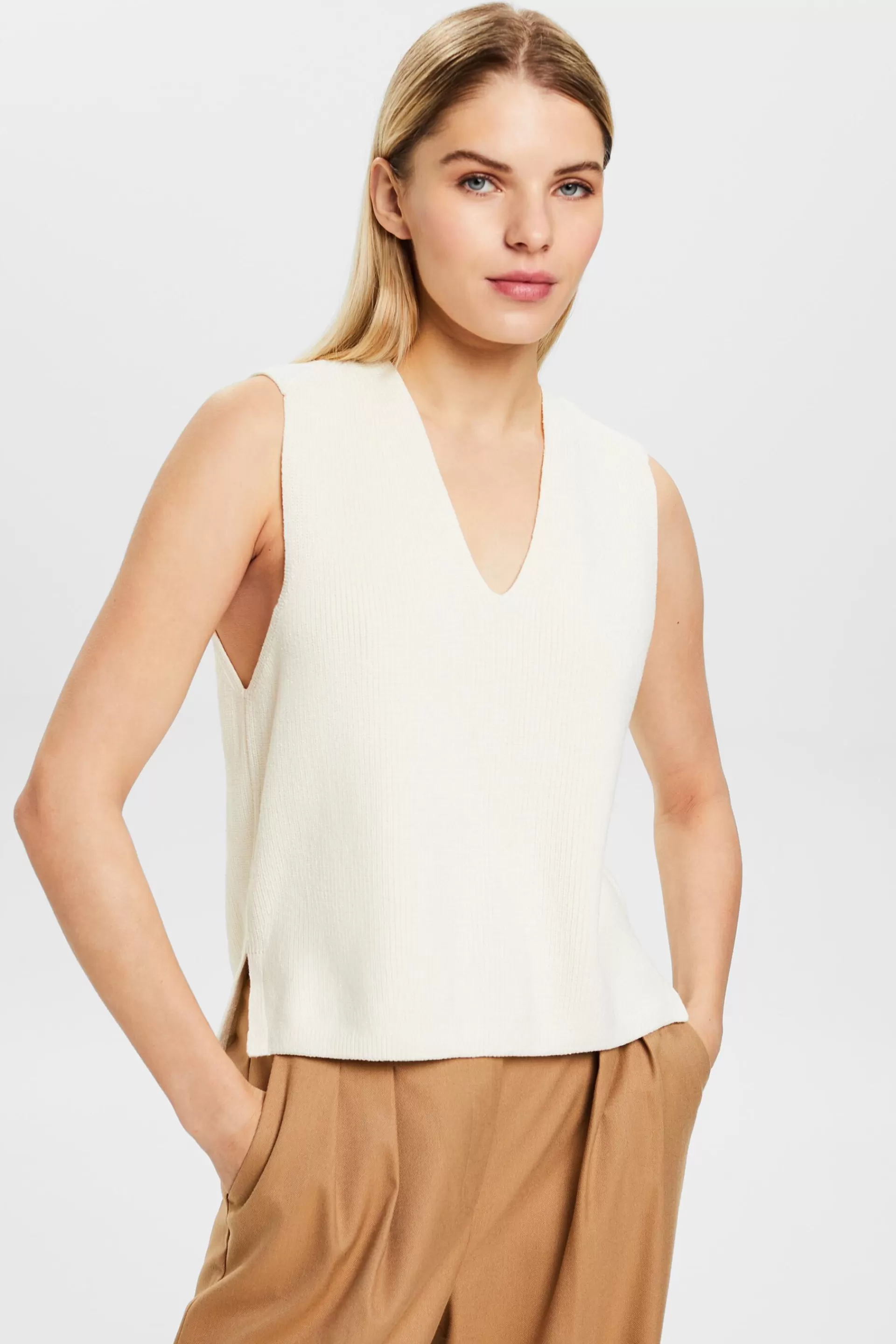 Rippstrick-Pullunder mit V-Ausschnitt-ESPRIT Cheap