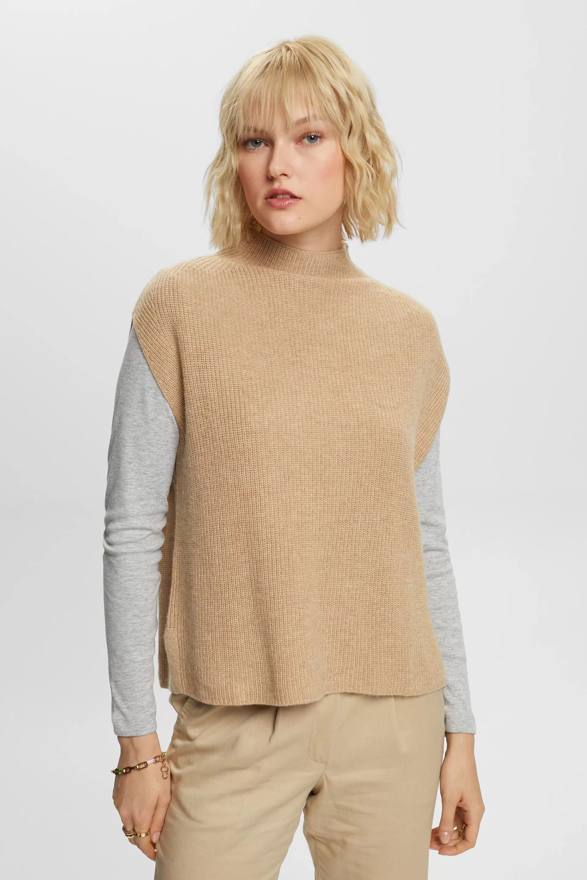 Rippstrickweste aus Wollmix-ESPRIT Shop