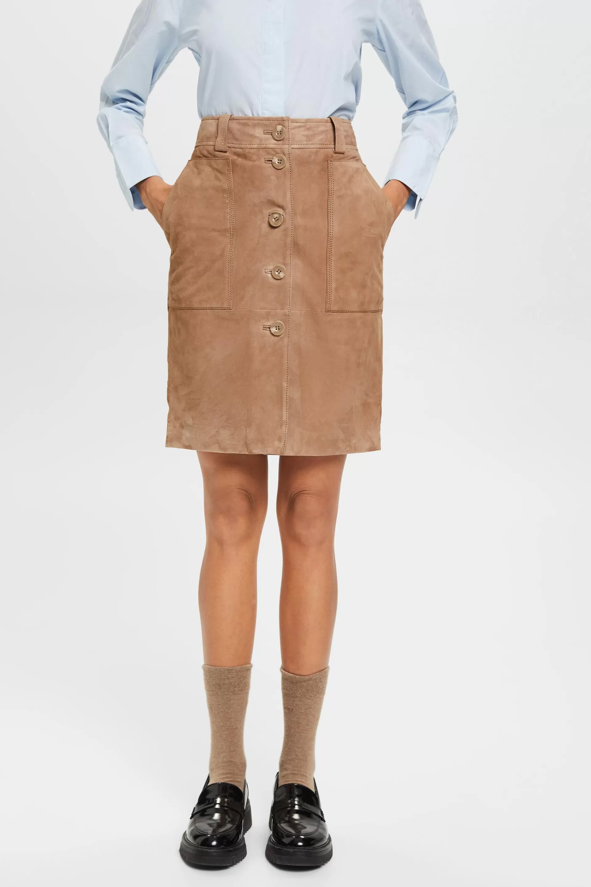 Rock aus Veloursleder mit Knöpfen-ESPRIT Online
