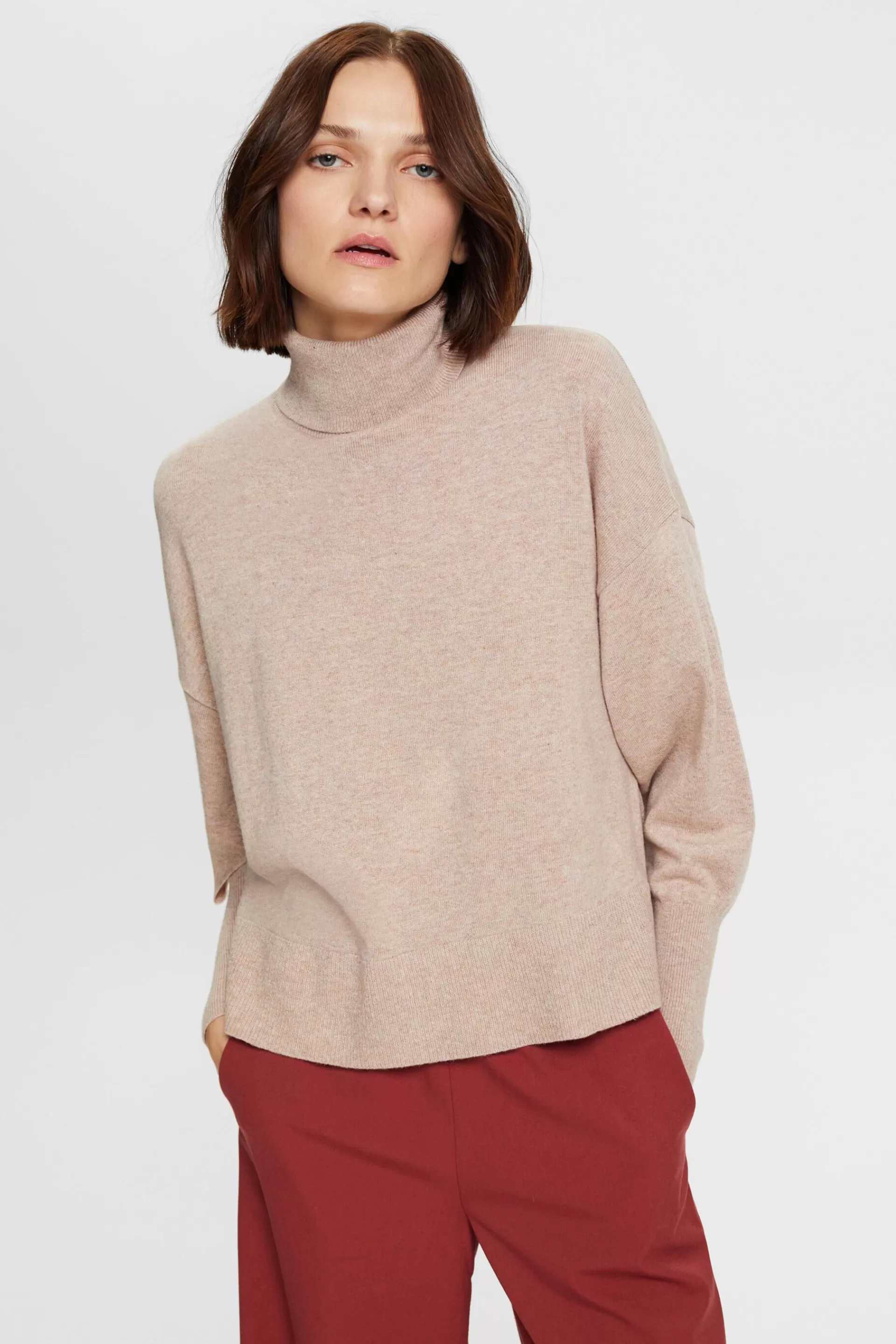 Rollkragenpullover aus Wollmix mit Kaschmir-ESPRIT Cheap