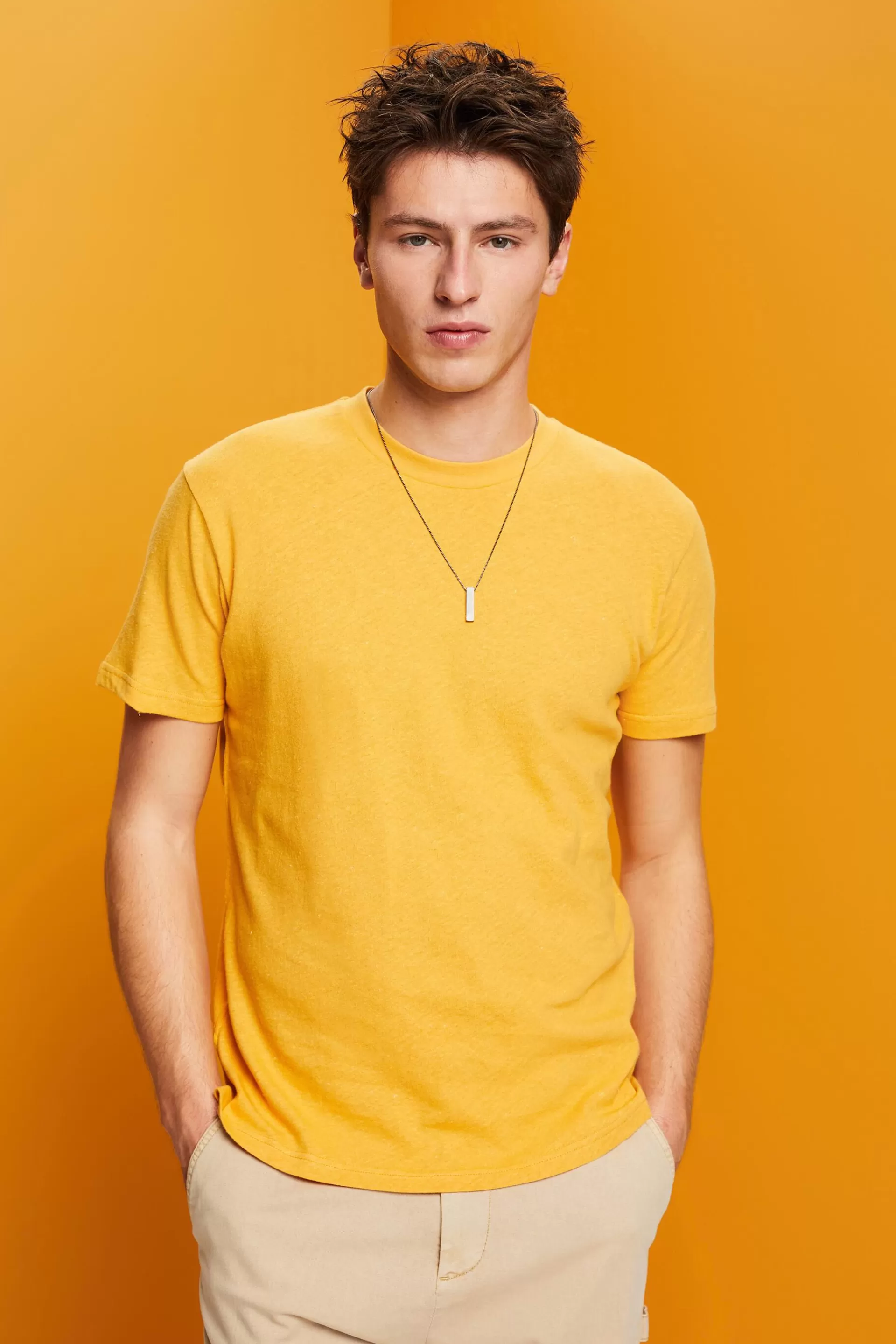 Rundhals-T-Shirt, Baumwoll-Leinenmix-ESPRIT Online