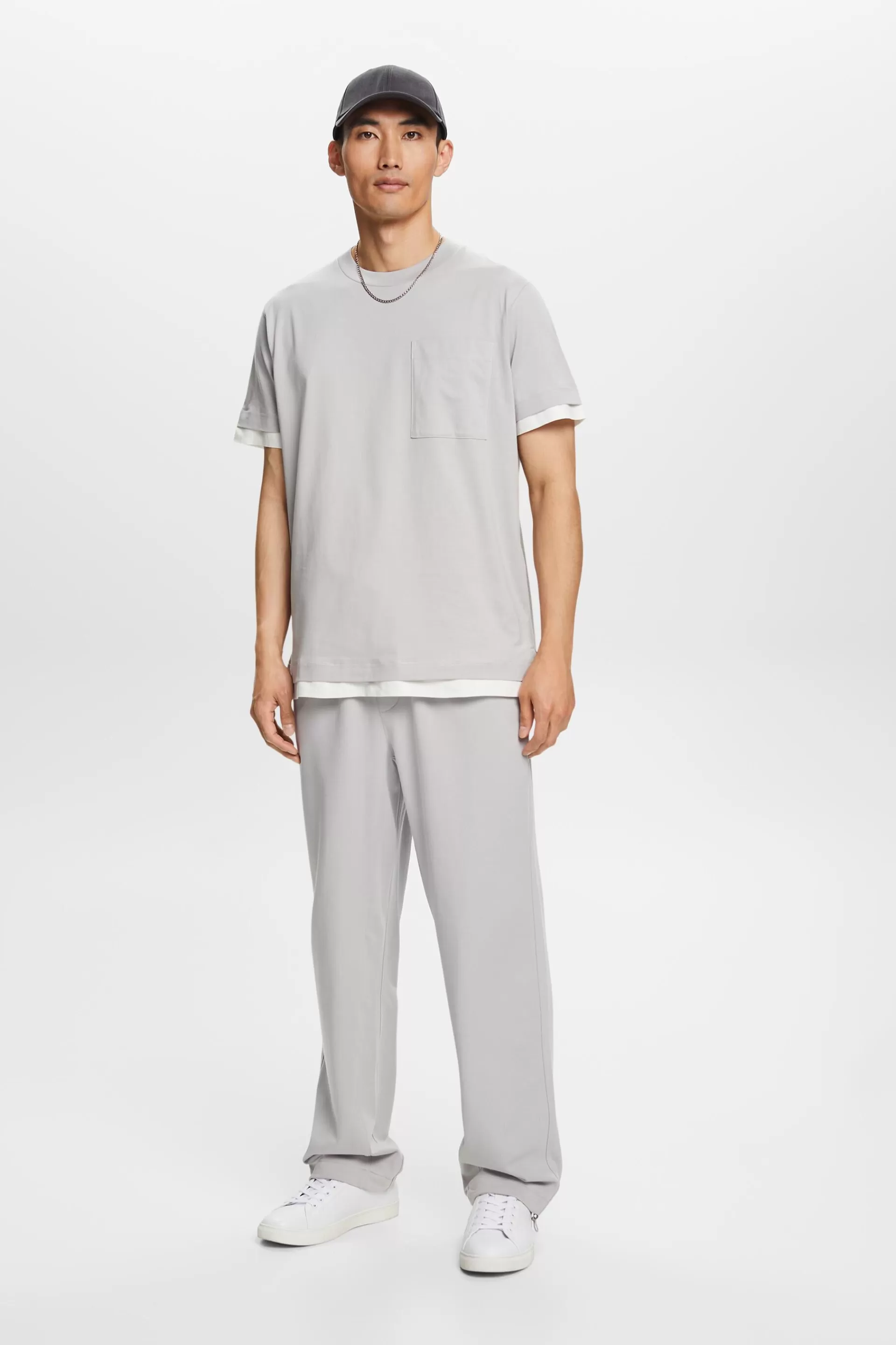 Rundhals-T-Shirt im Lagenlook, 100 % Baumwolle-ESPRIT Discount