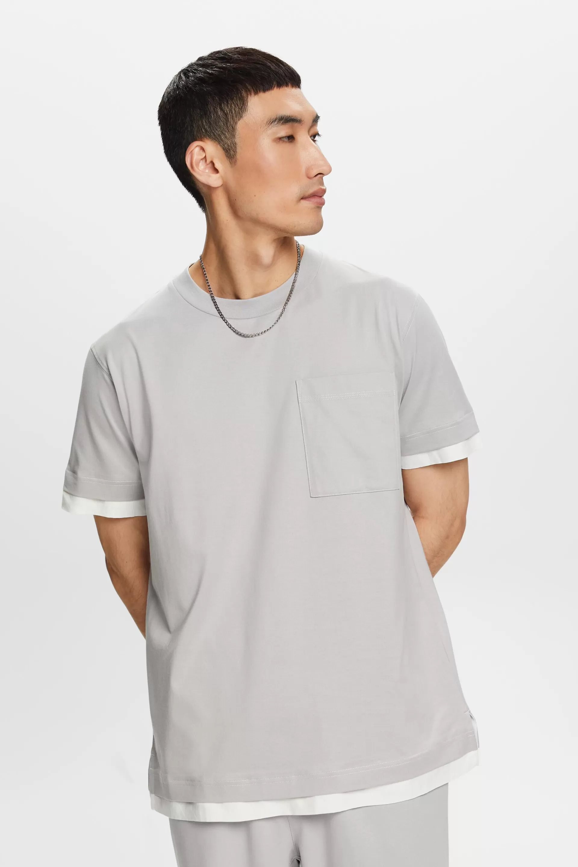 Rundhals-T-Shirt im Lagenlook, 100 % Baumwolle-ESPRIT Discount