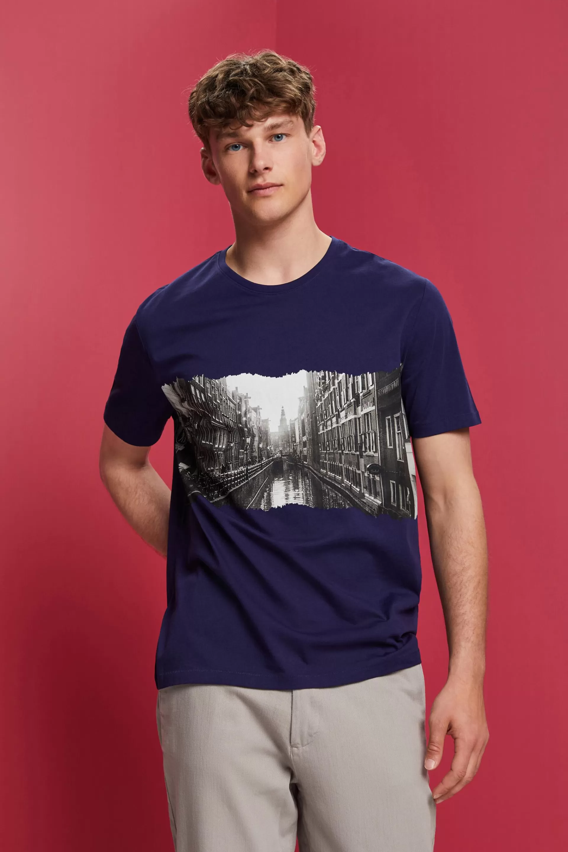 Rundhals-T-Shirt mit Print, 100 % Baumwolle-ESPRIT Clearance
