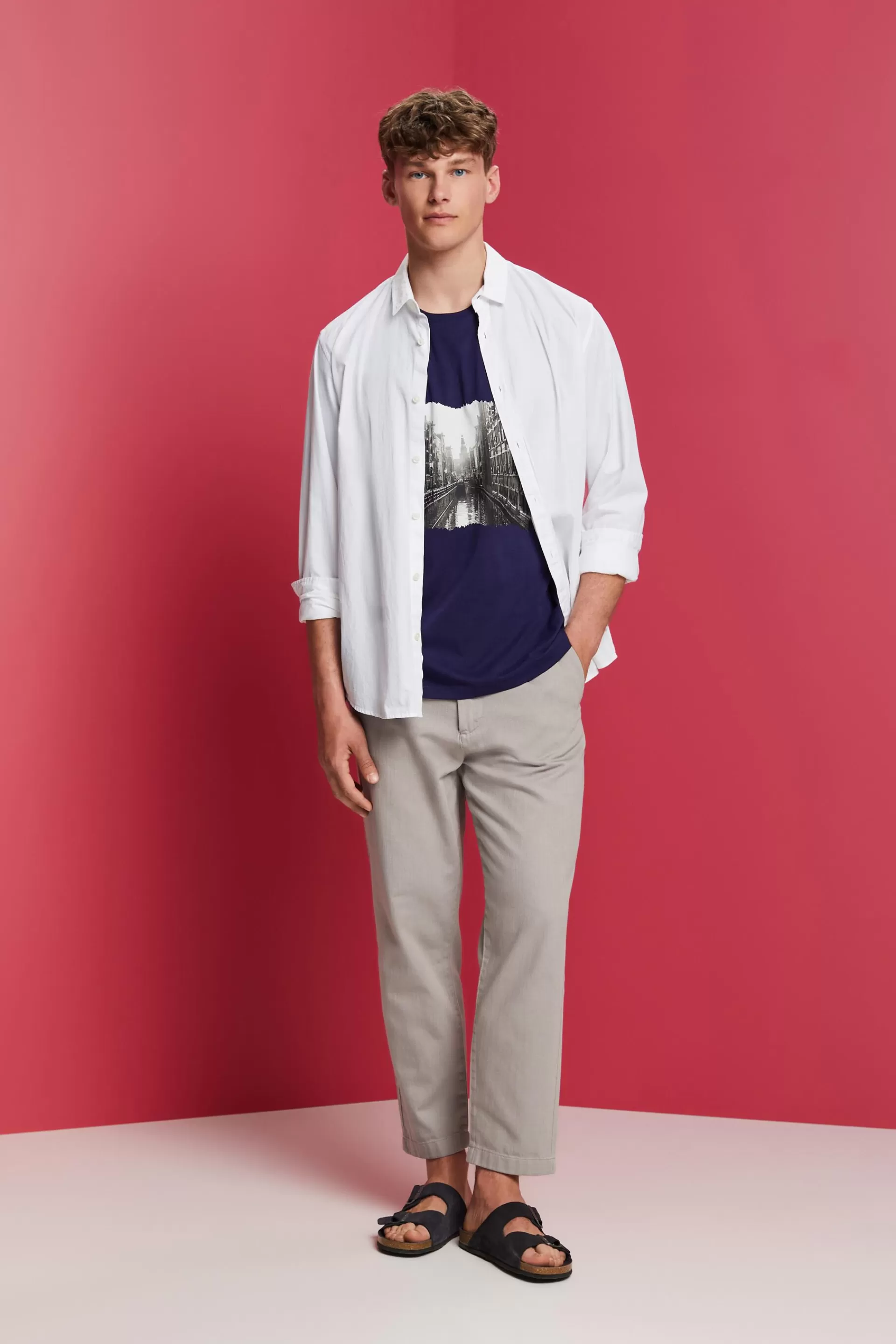Rundhals-T-Shirt mit Print, 100 % Baumwolle-ESPRIT Clearance