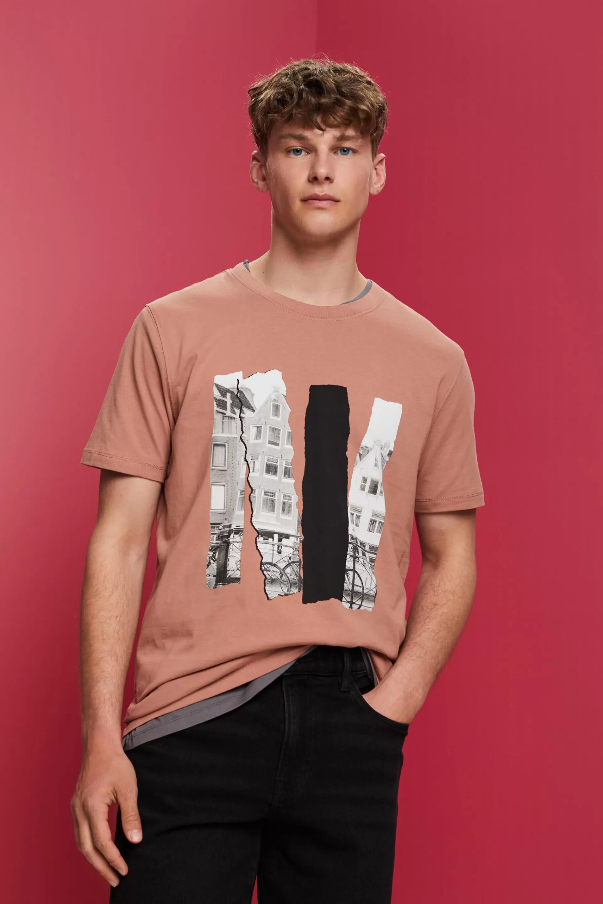 Rundhals-T-Shirt mit Print, 100 % Baumwolle-ESPRIT New