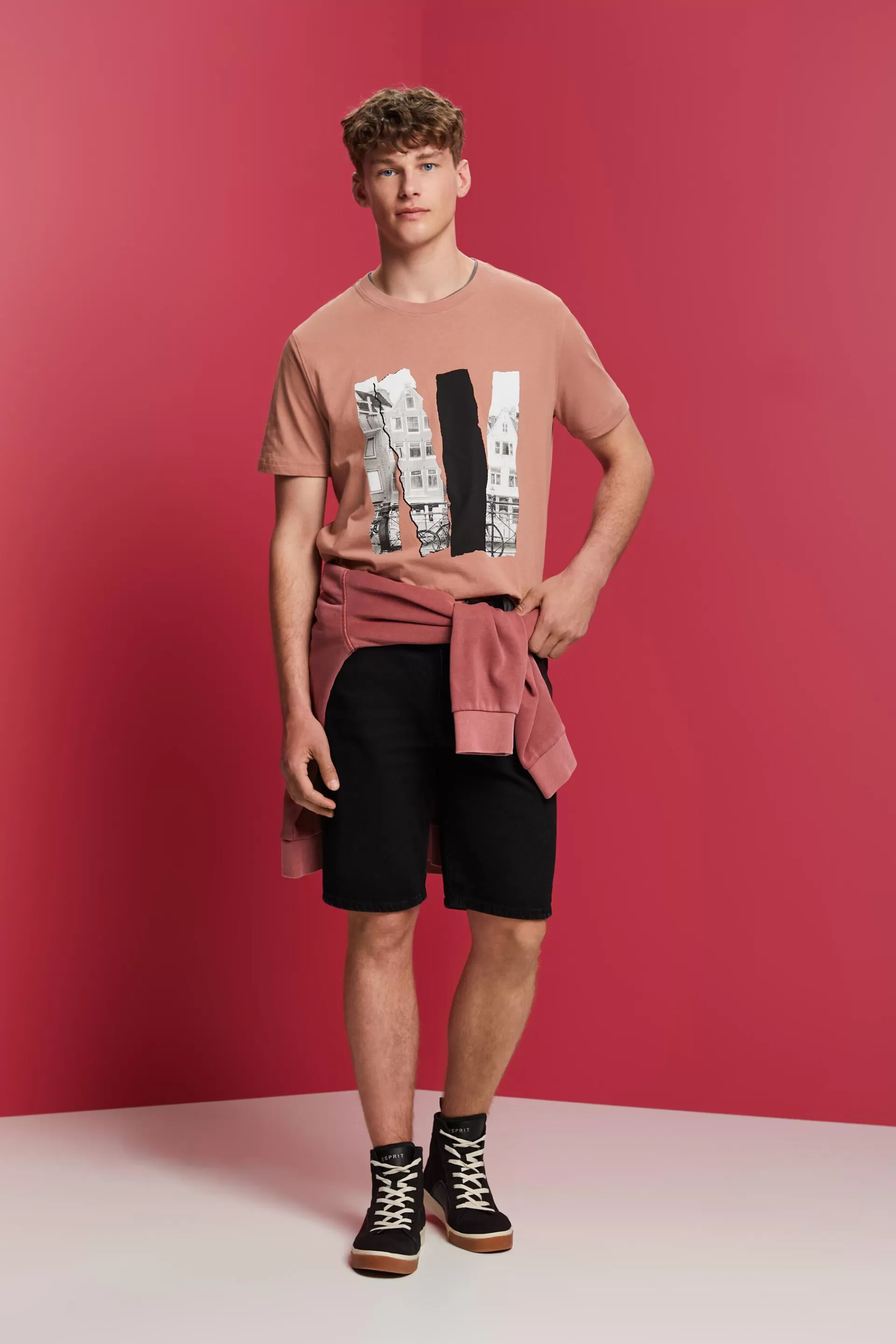 Rundhals-T-Shirt mit Print, 100 % Baumwolle-ESPRIT New