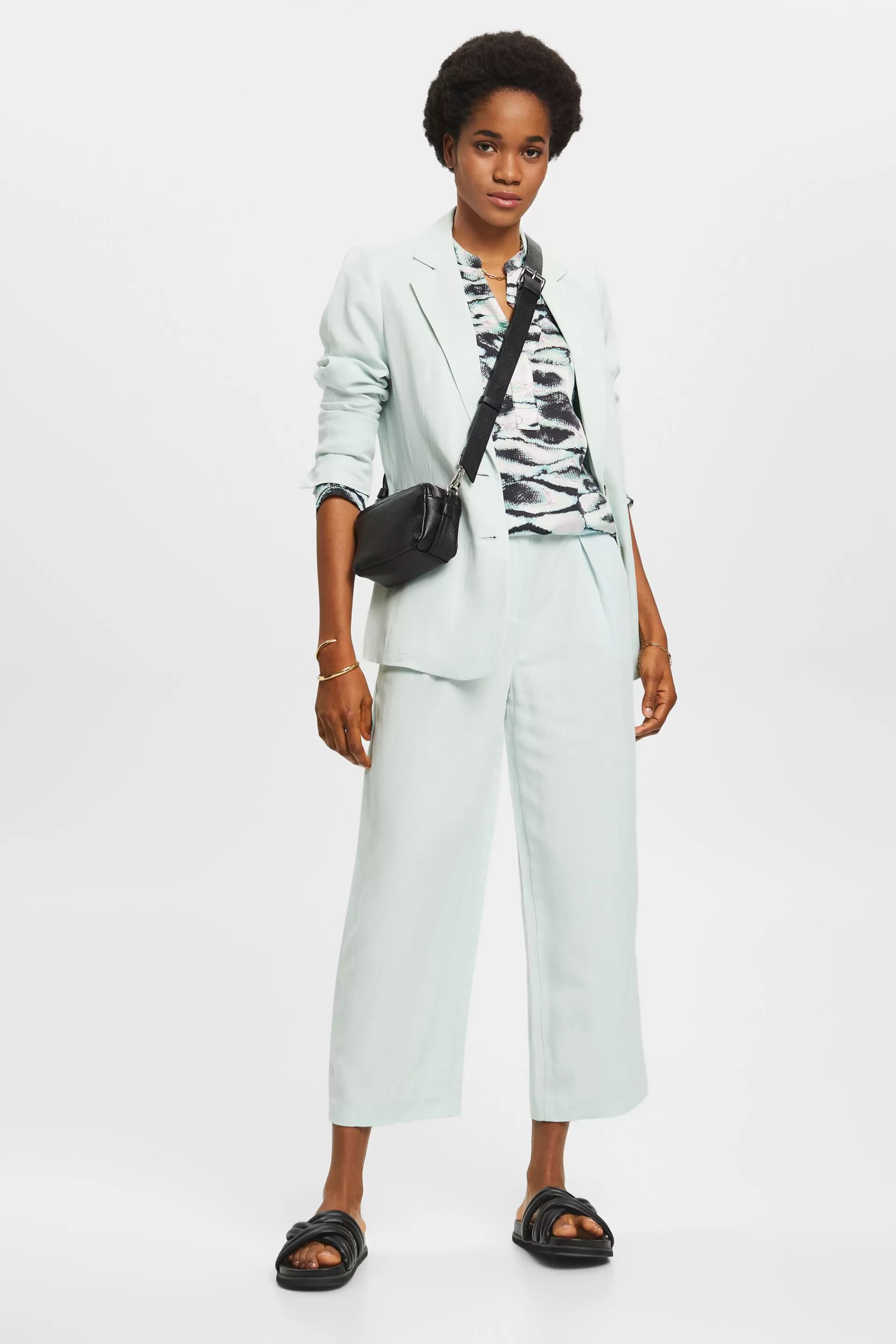 Satinbluse mit V-Ausschnitt und Allover-Muster-ESPRIT Shop