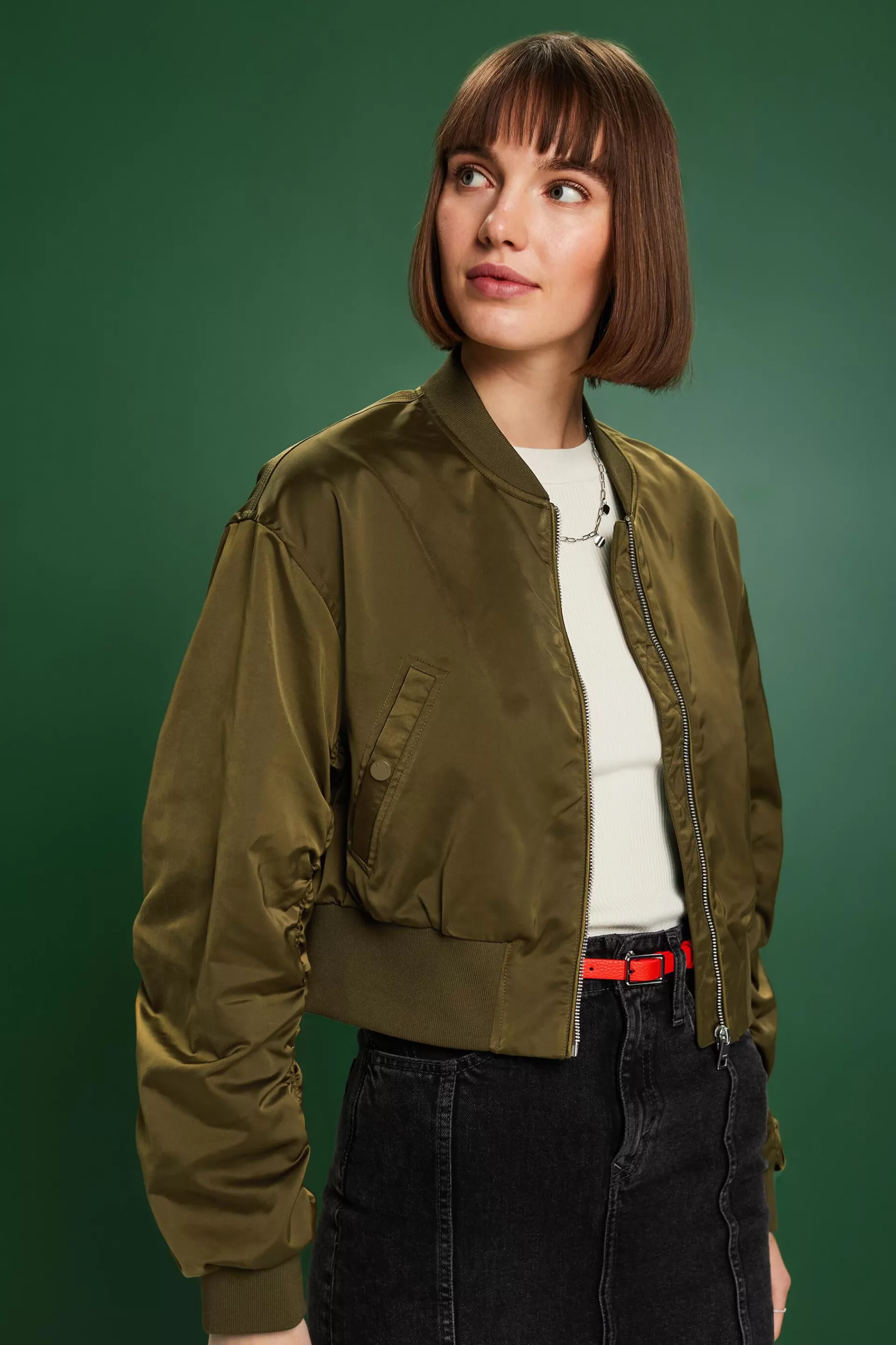 Satin-Bomberjacke in Cropped-Länge-ESPRIT Fashion