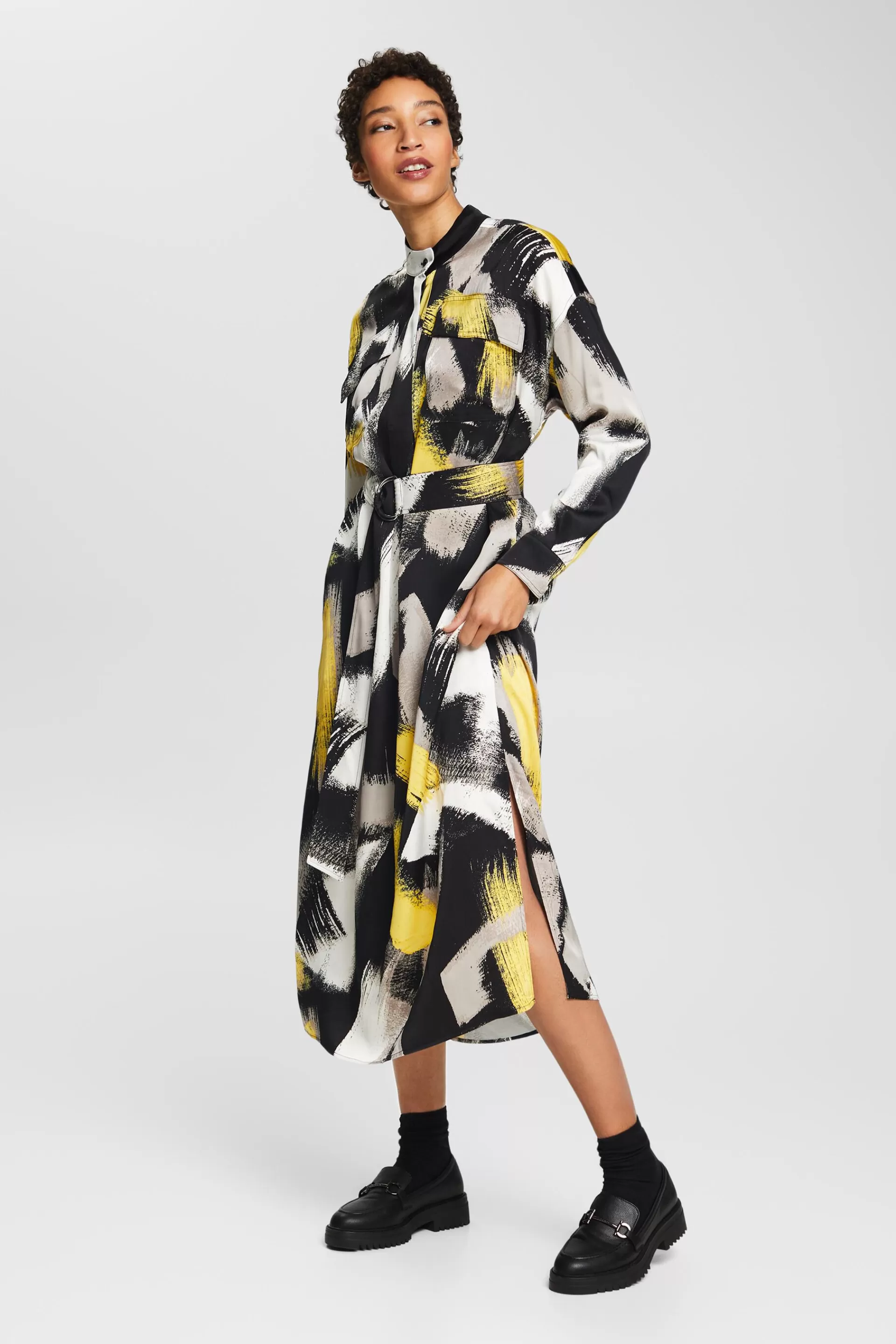 Satin-Hemdblusenkleid mit Print-ESPRIT Cheap