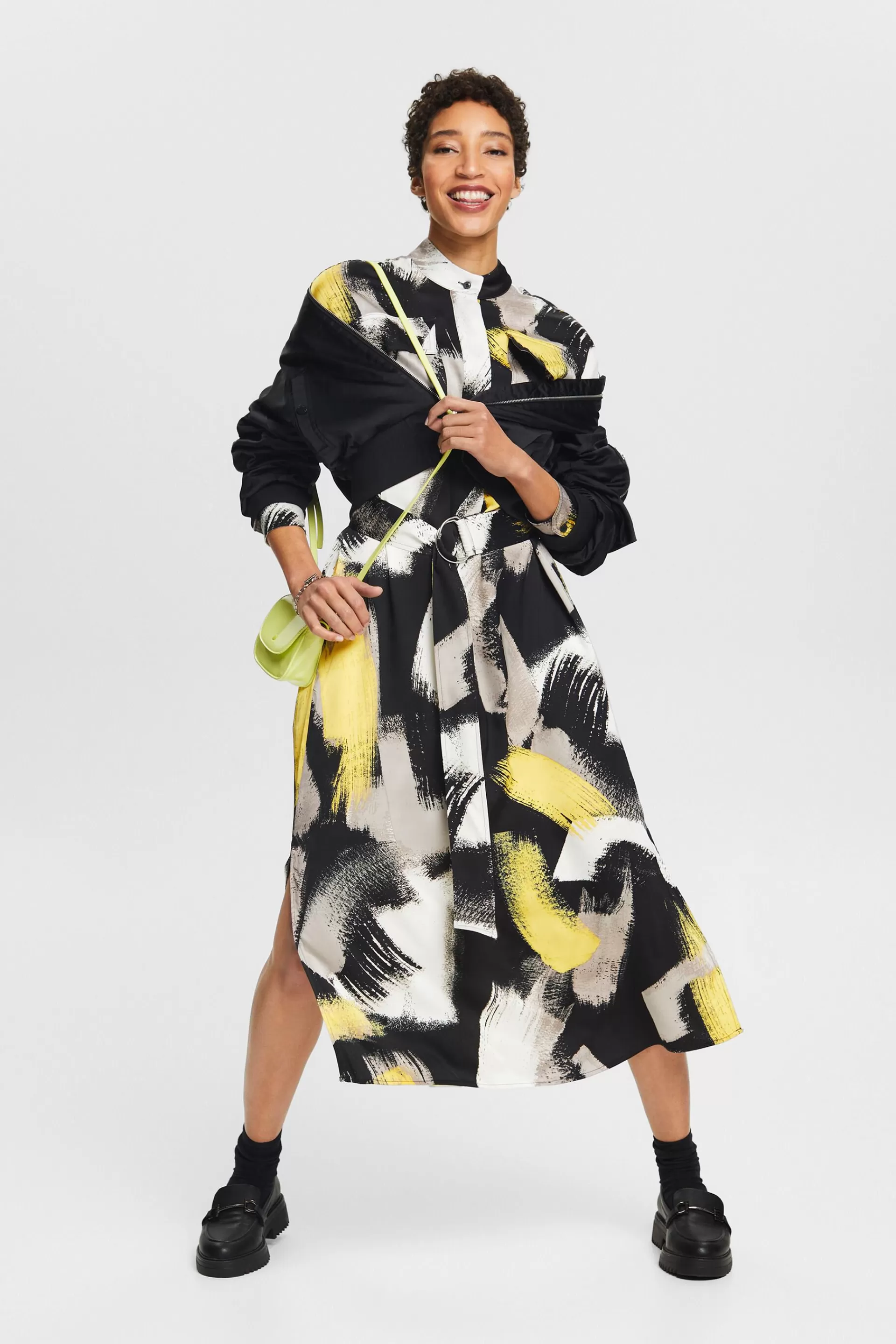 Satin-Hemdblusenkleid mit Print-ESPRIT Cheap