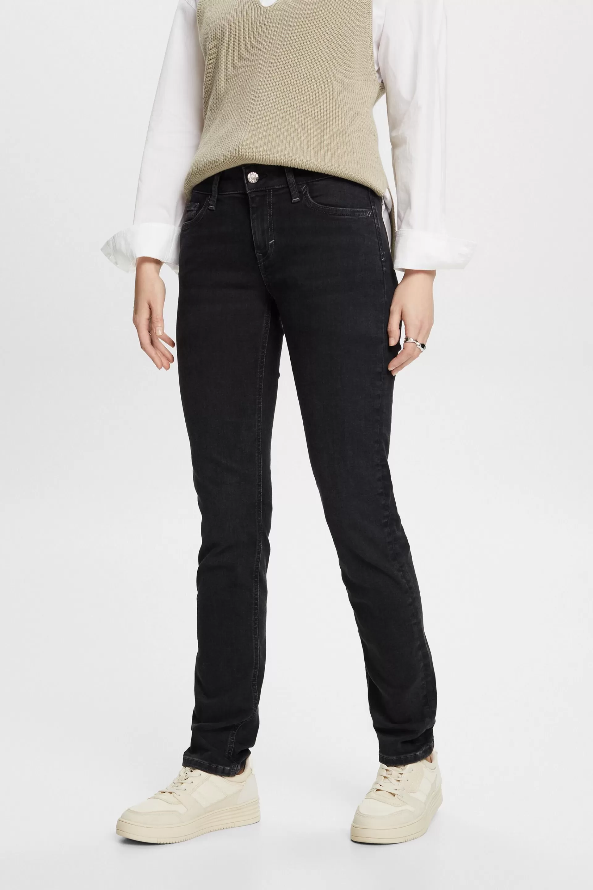 Schmal geschnittene Jeans mit hohem Bund-ESPRIT Discount