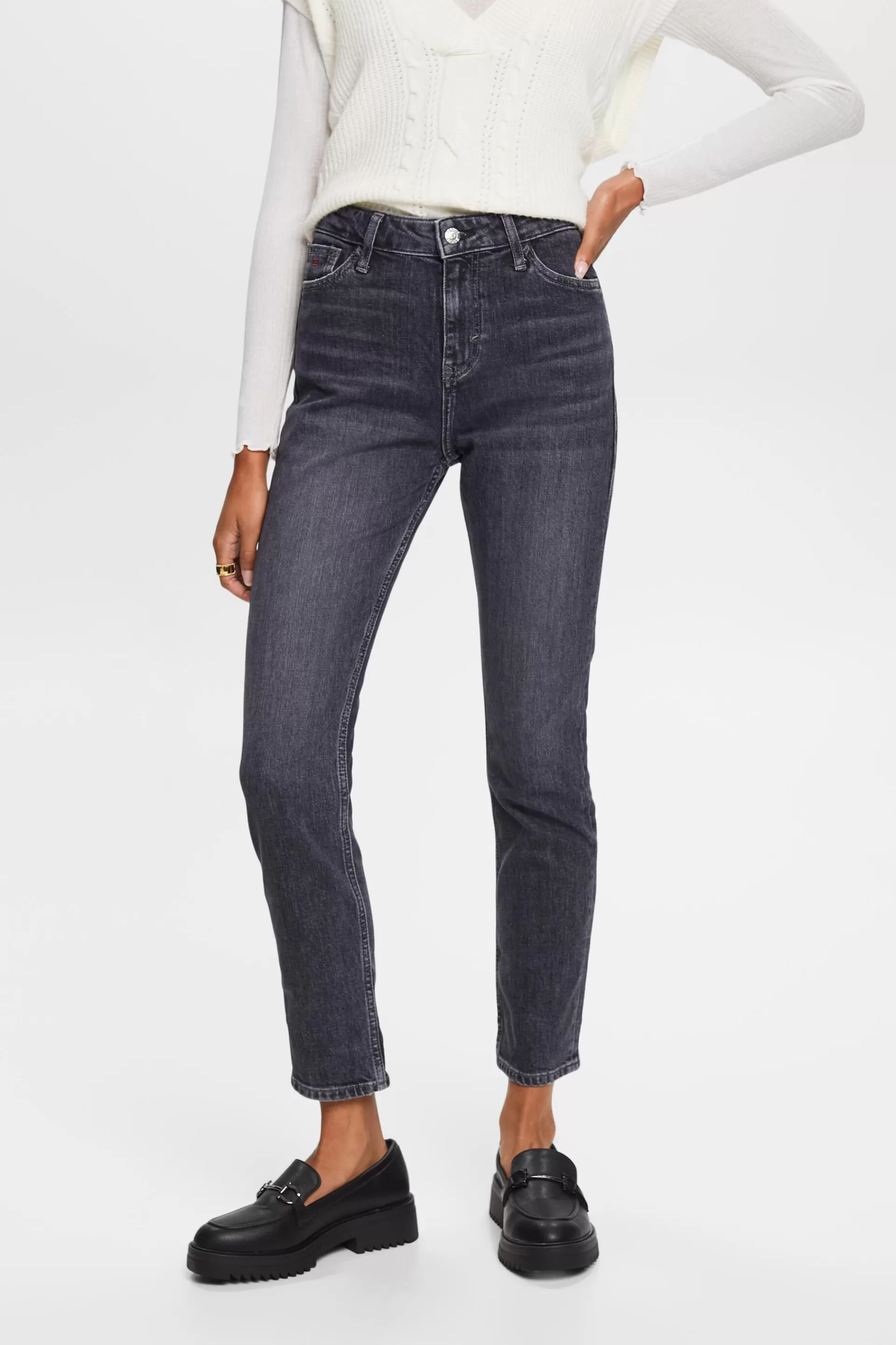 Schmal geschnittene Retro-Jeans mit hohem Bund-ESPRIT Flash Sale