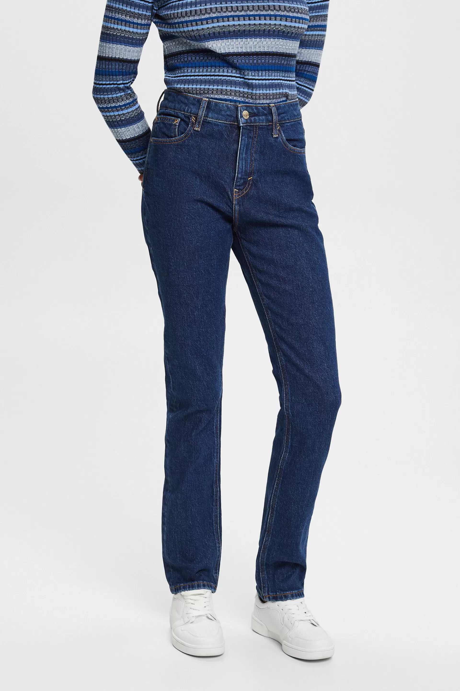 Schmal geschnittene Retro-Jeans mit hohem Bund-ESPRIT Store