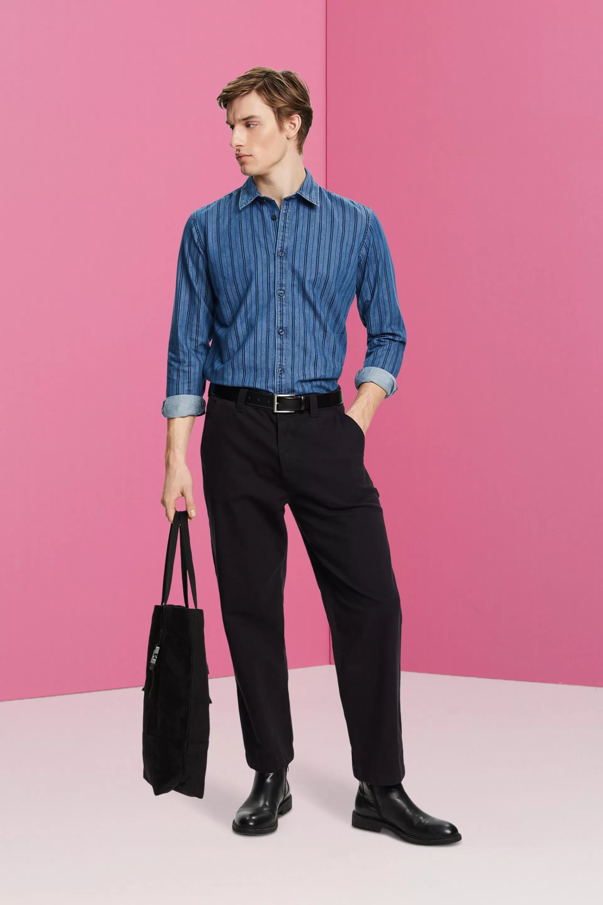 Schmal geschnittenes Jeanshemd mit Streifen-ESPRIT Best Sale