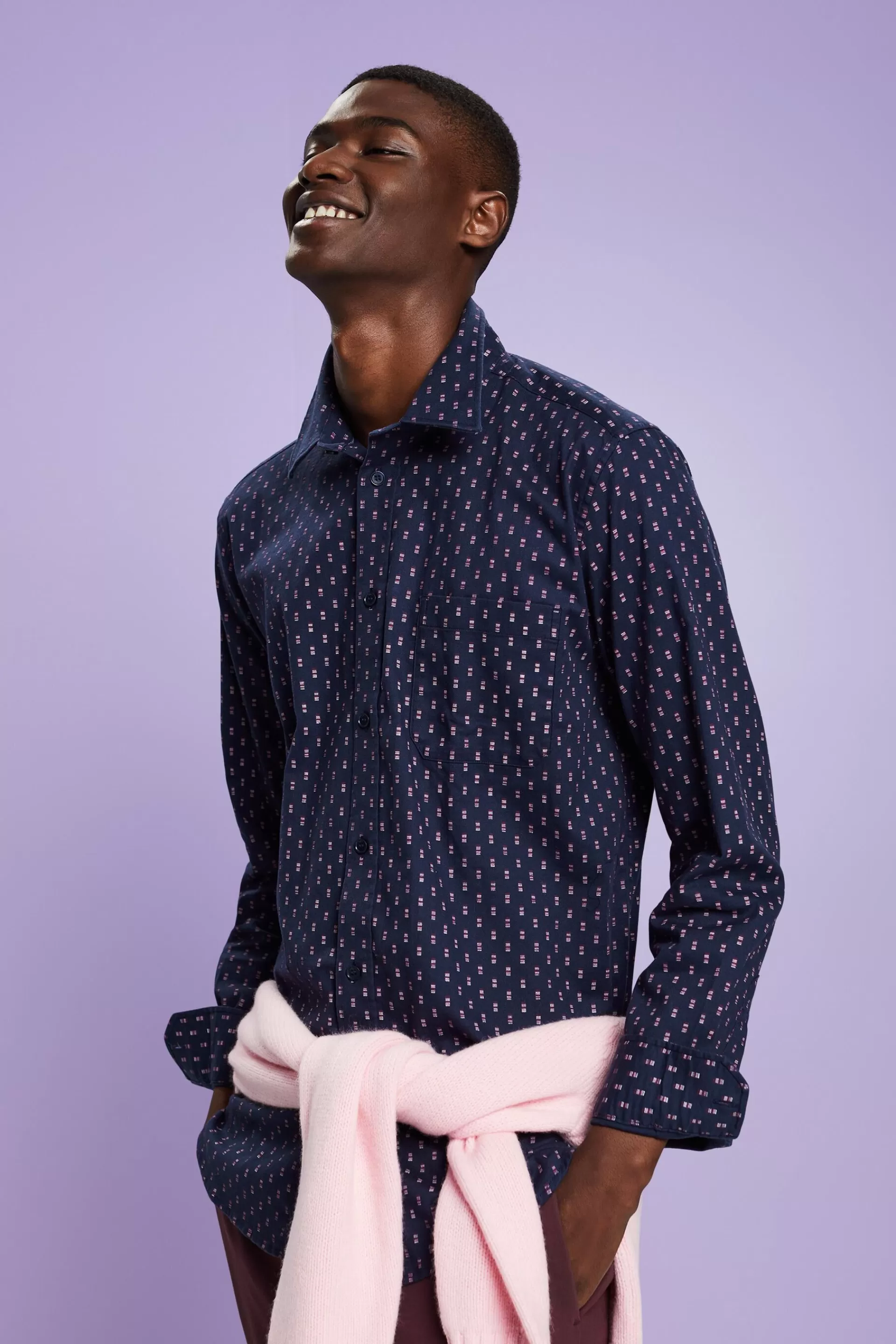 Schmal geschnittenes Twill-Hemd mit Muster-ESPRIT Fashion
