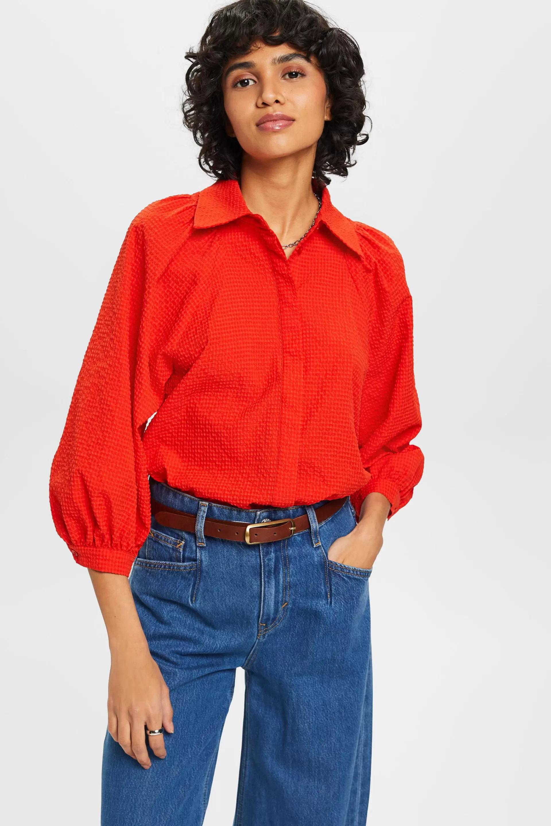 Seersucker-Bluse mit bauschigen Ärmeln-ESPRIT Flash Sale
