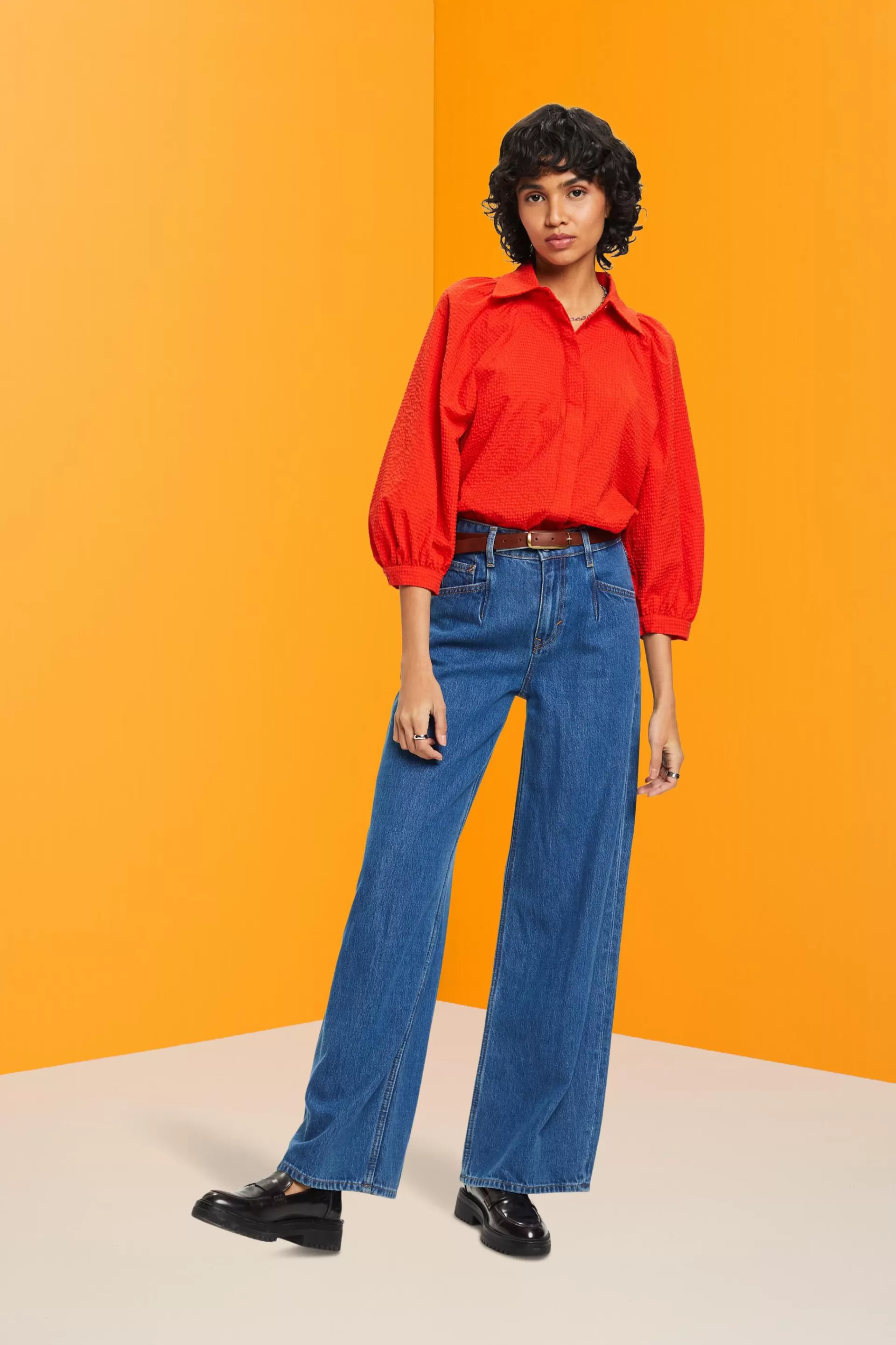 Seersucker-Bluse mit bauschigen Ärmeln-ESPRIT Flash Sale