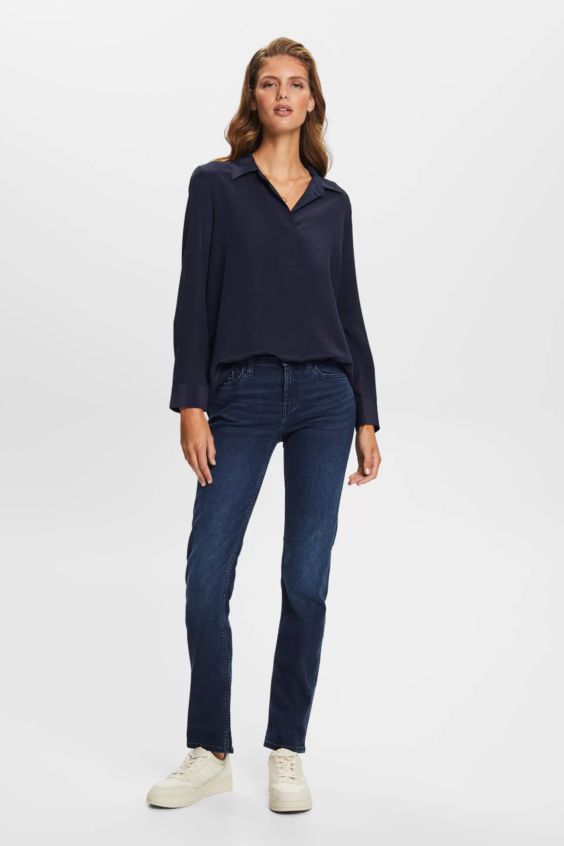 Seidenbluse mit V-Ausschnitt-ESPRIT Discount