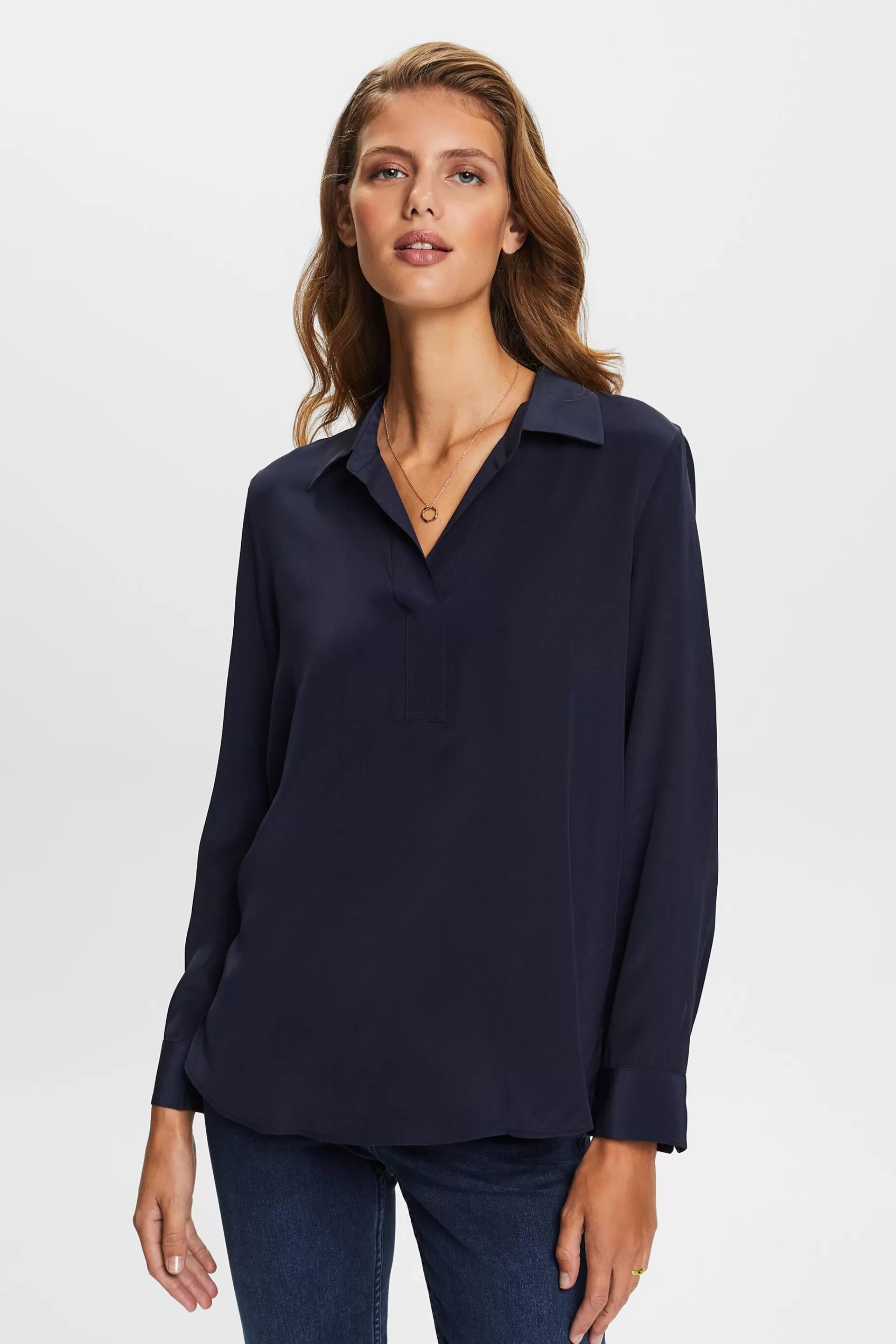 Seidenbluse mit V-Ausschnitt-ESPRIT Discount