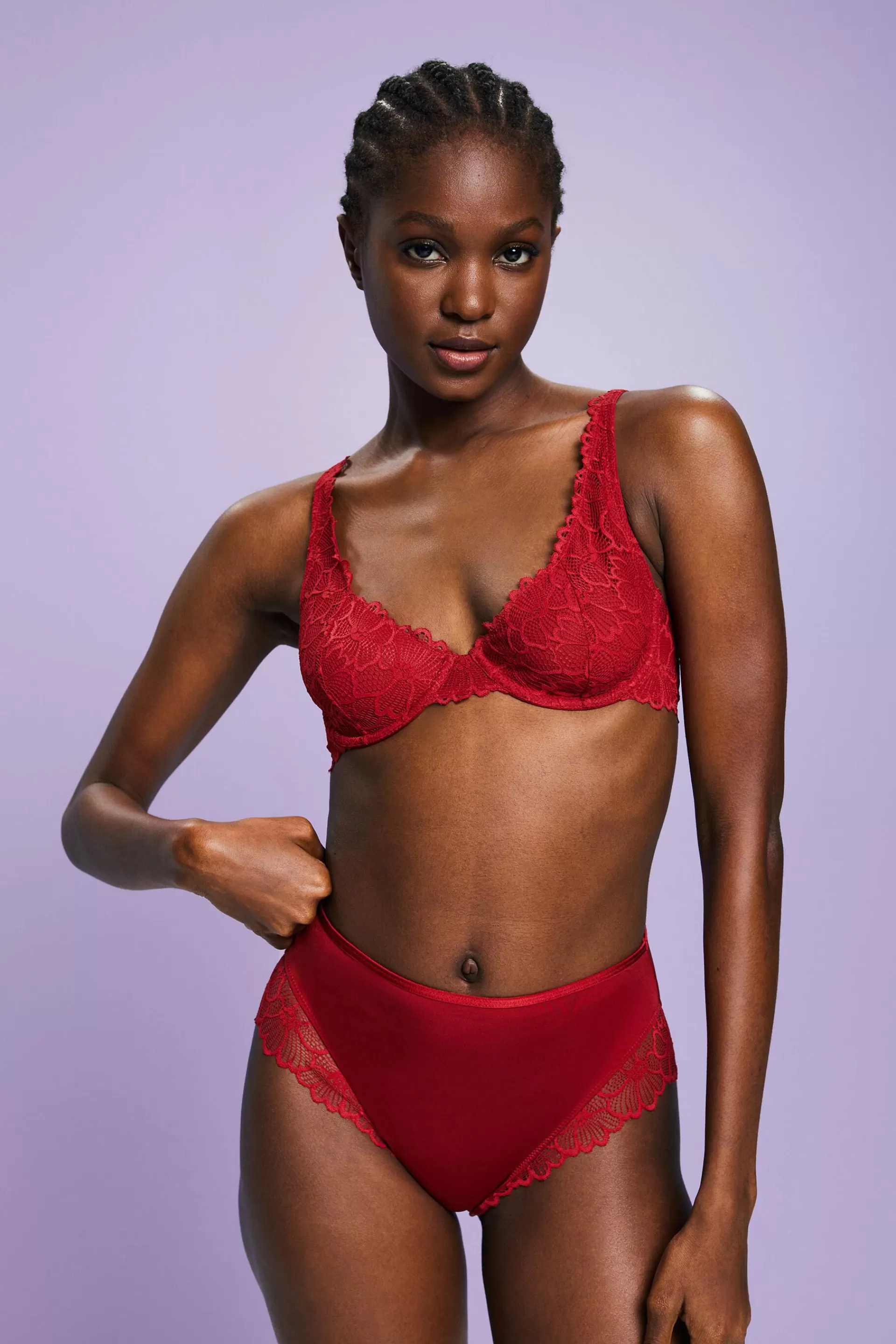 Slip aus Mikrofaser mit hohem Bund und Spitze-ESPRIT Shop