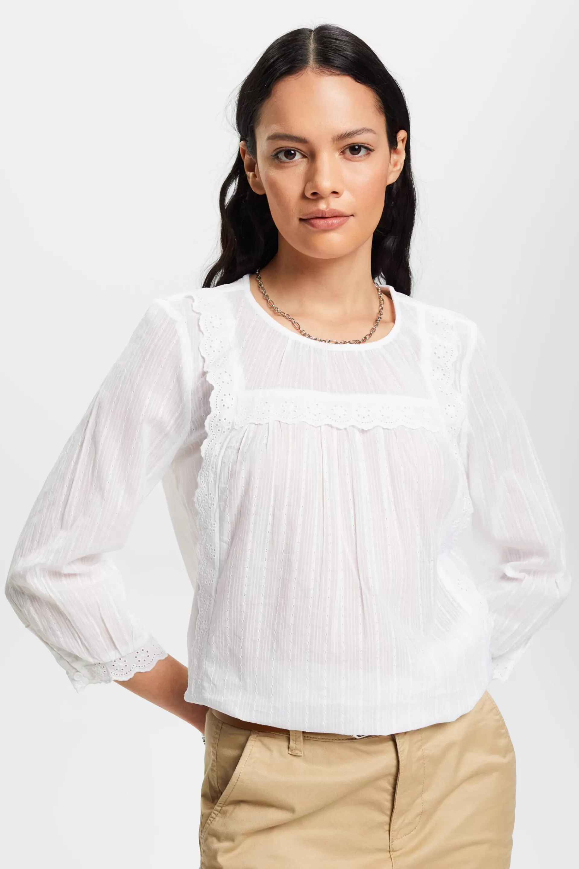 Spitzenbluse mit Bogenkante-ESPRIT Best