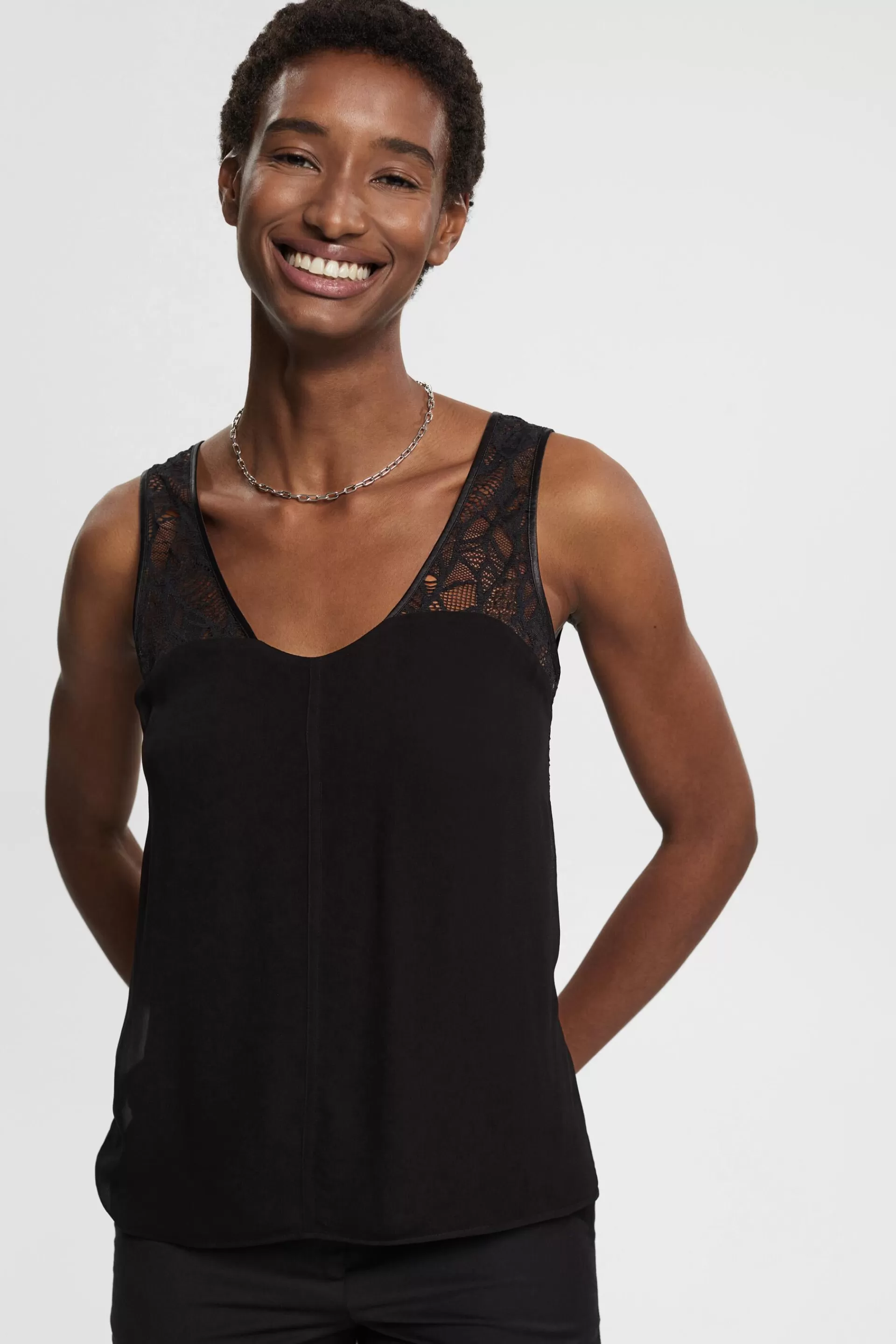 Spitzentop aus Material-Mix-ESPRIT Online