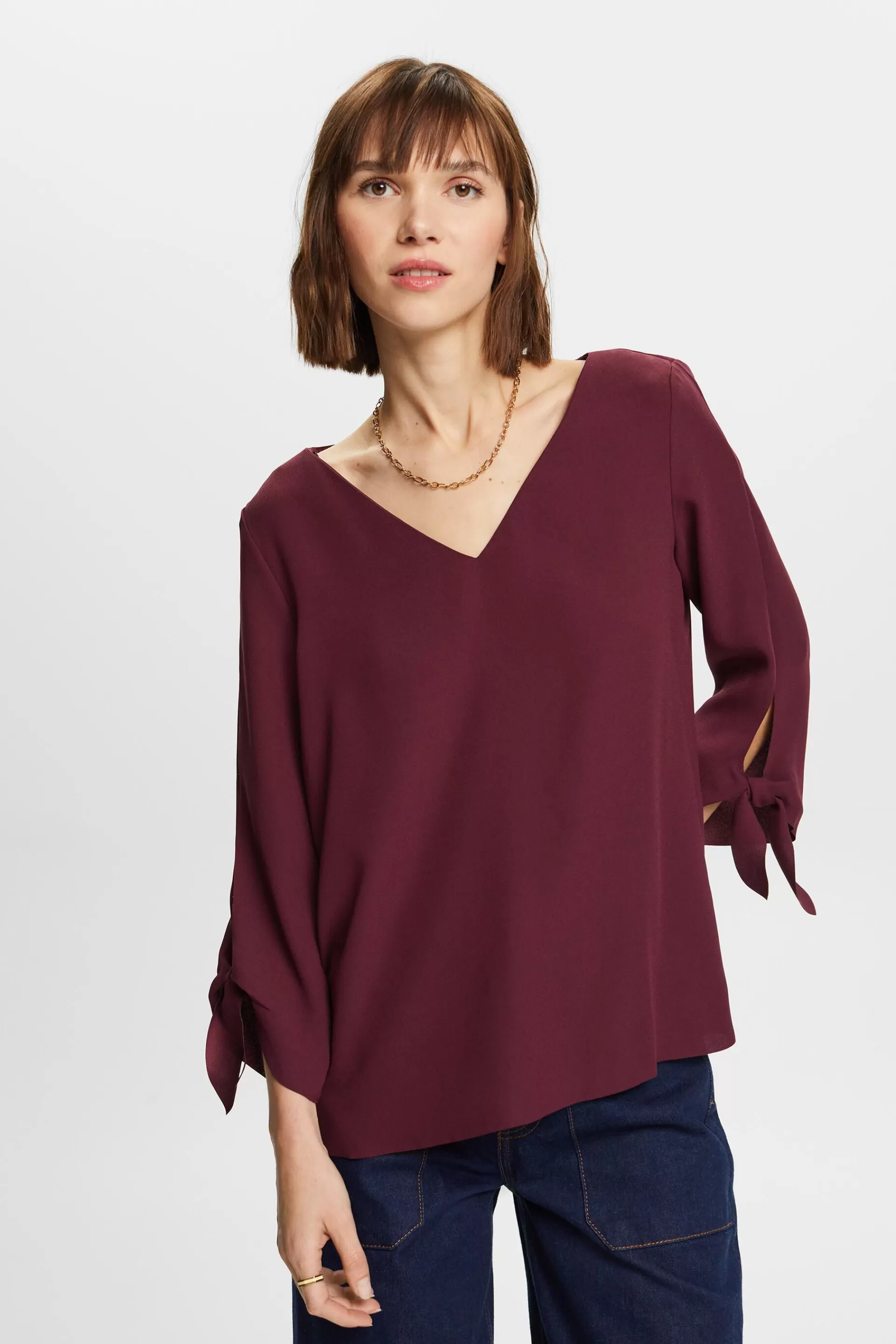 Stretch-Bluse mit offenen Kanten-ESPRIT Best
