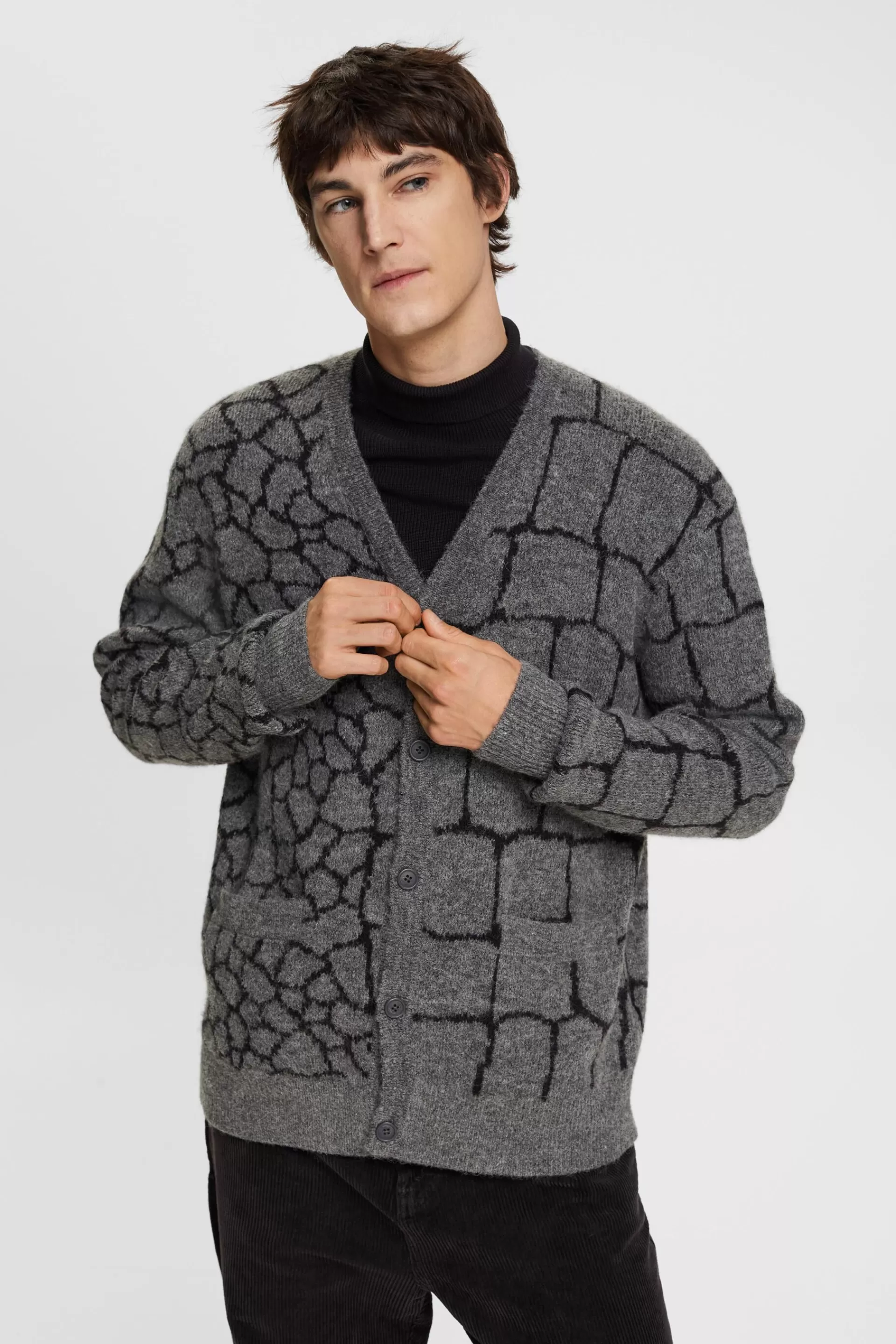 Strickcardigan mit Brushed-Effekt und Muster-ESPRIT Clearance