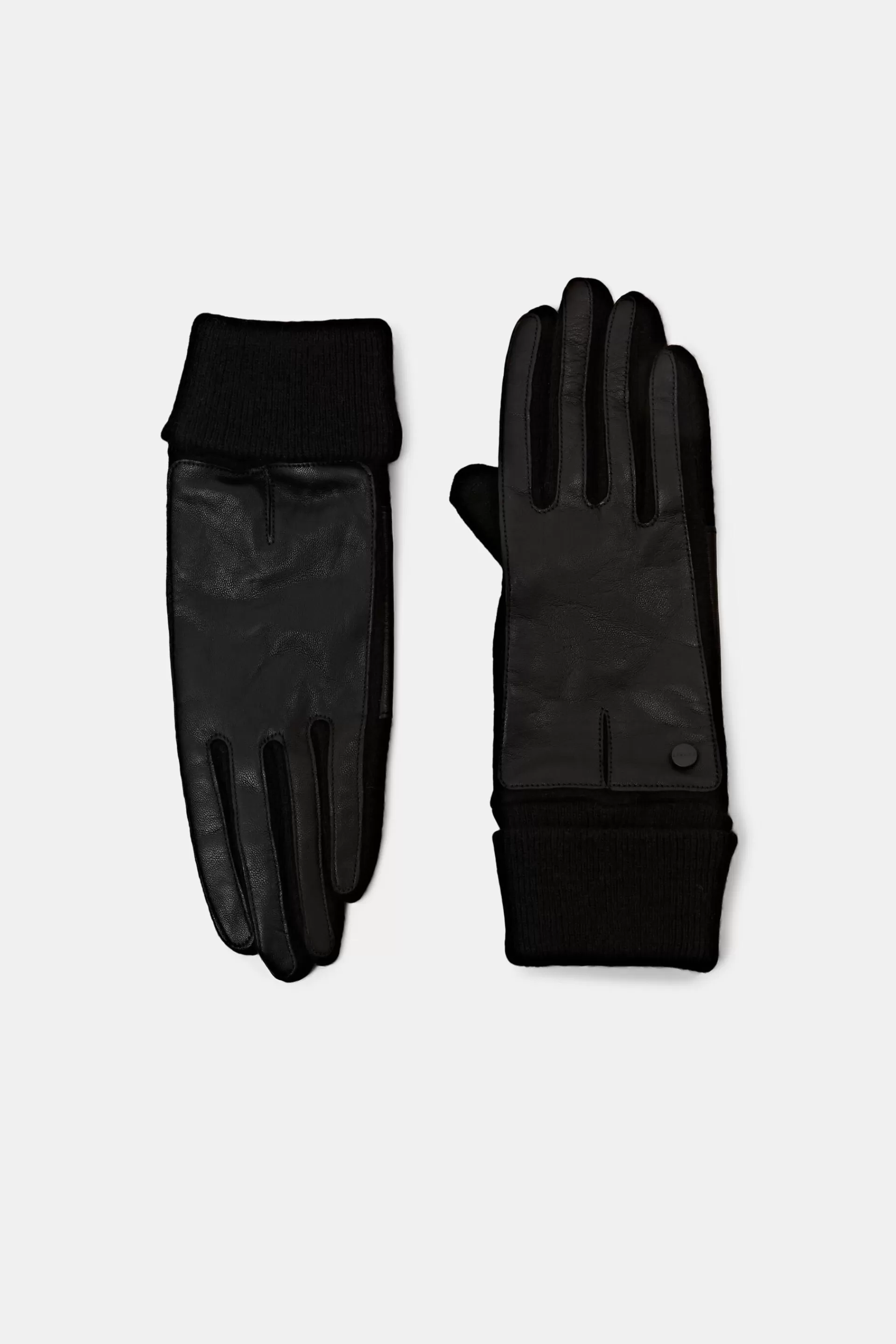 Strickhandschuhe aus Leder und Wollmix-ESPRIT Sale