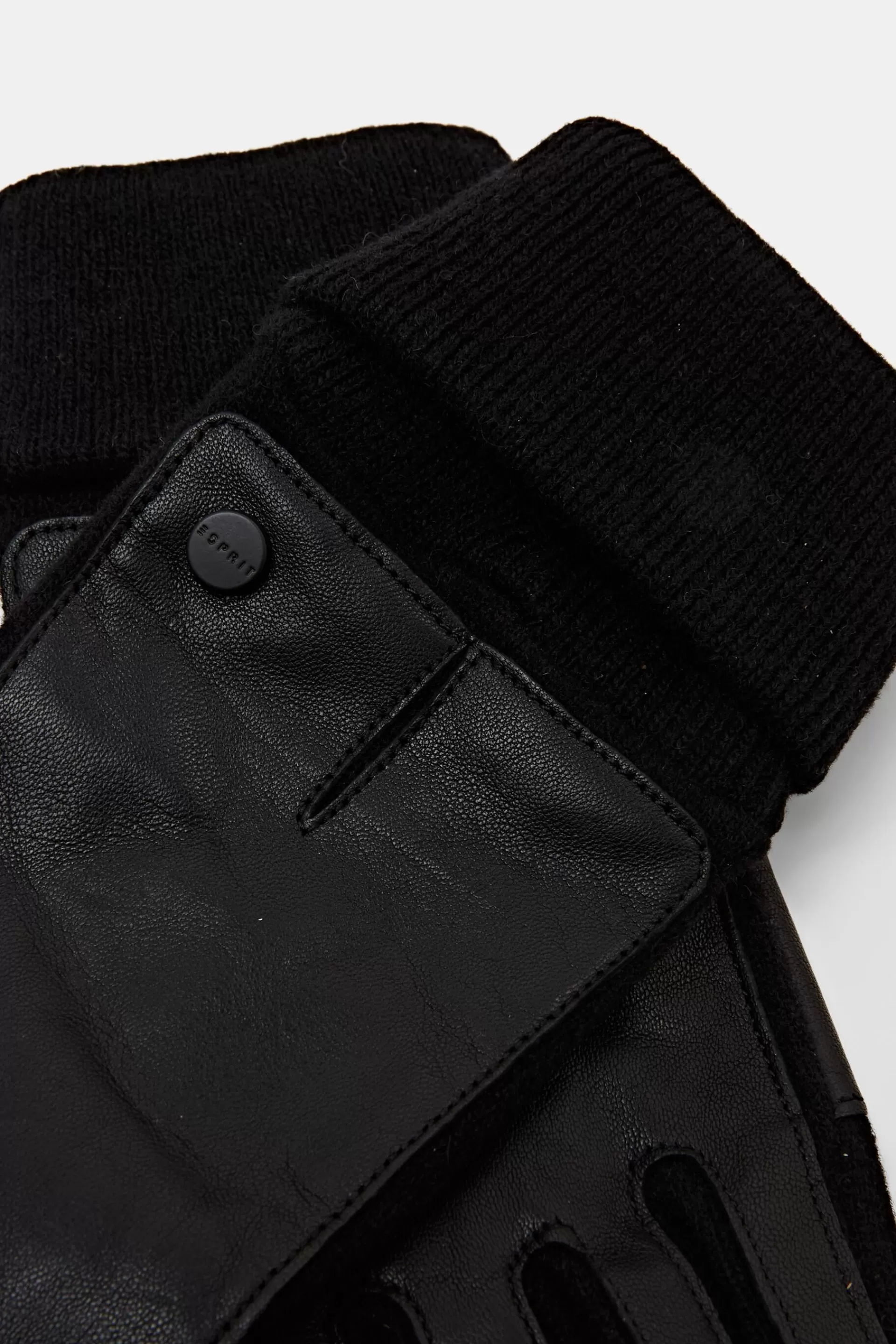 Strickhandschuhe aus Leder und Wollmix-ESPRIT Sale