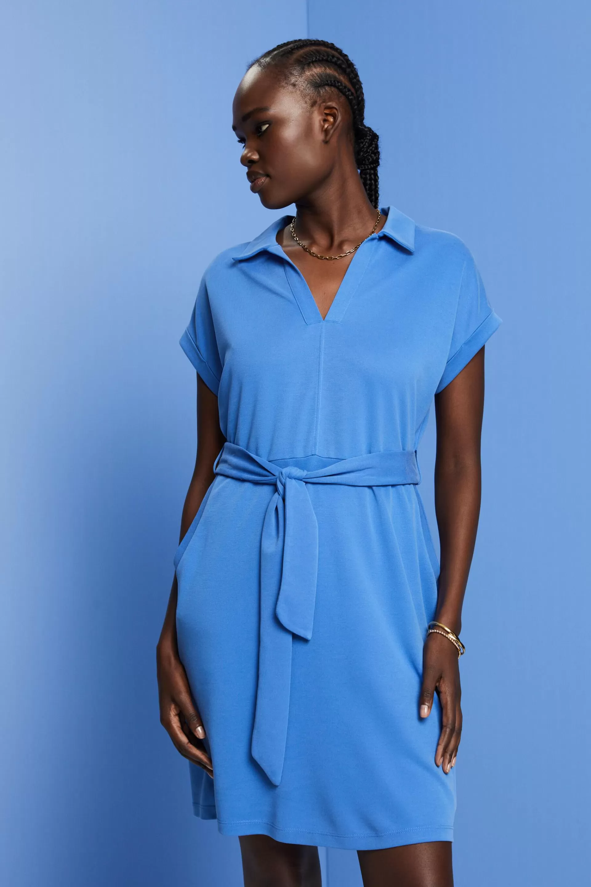 Strickkleid mit Bindegürtel, TENCEL™-ESPRIT Shop