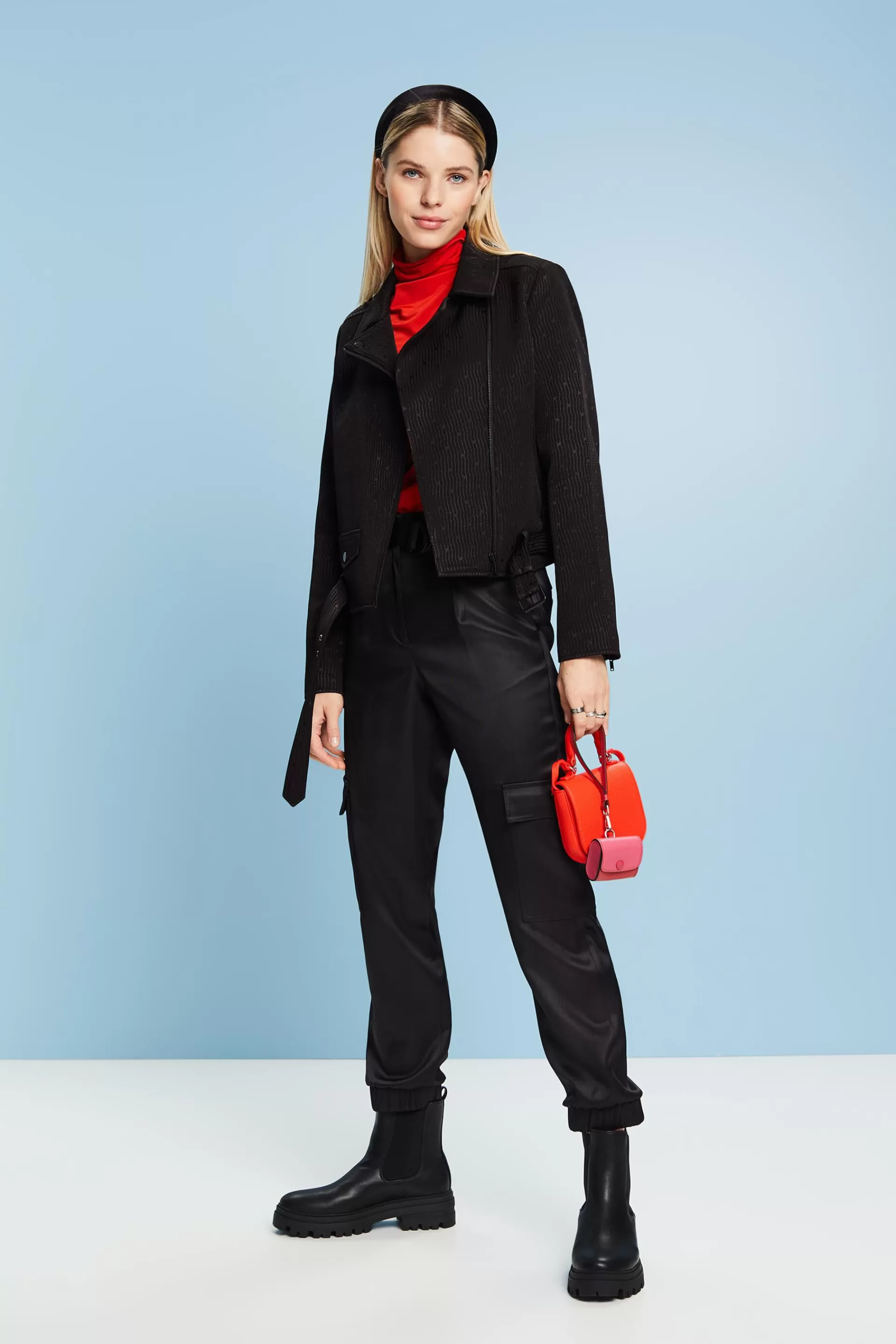 Strukturierte Biker-Jacke mit Jacquardmuster-ESPRIT Online