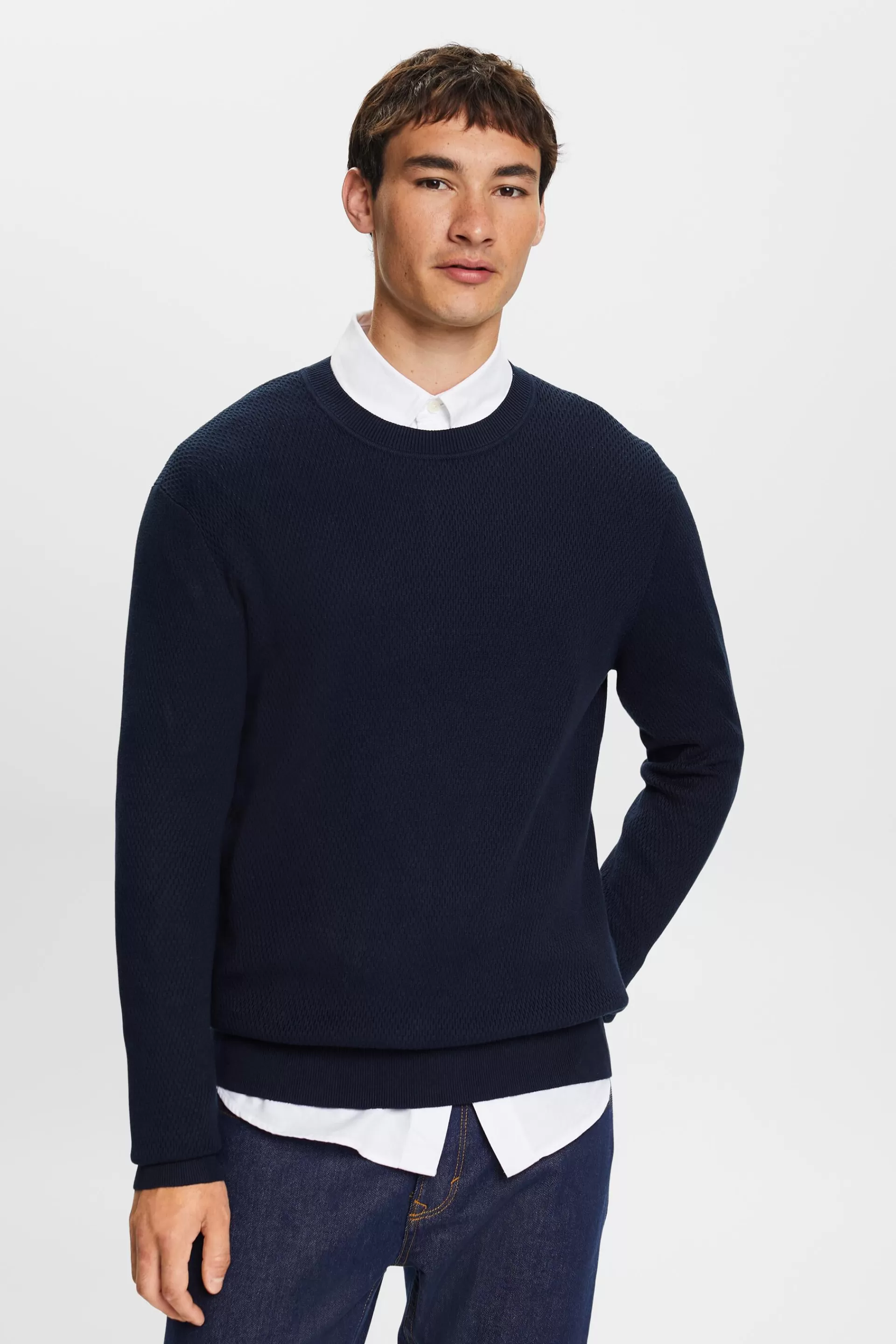 Strukturierter Strickpullover mit Rundhalsausschnitt-ESPRIT Online