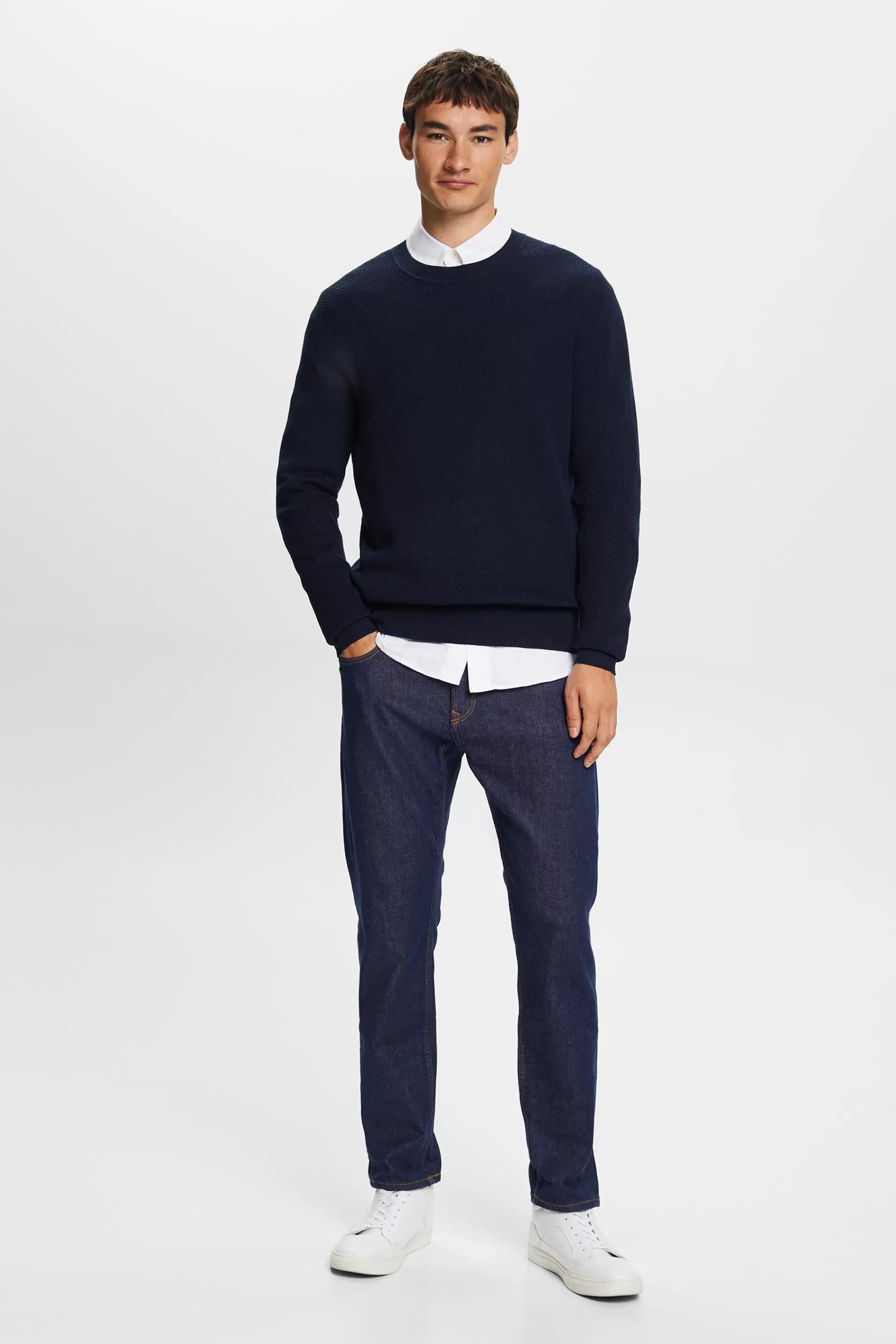 Strukturierter Strickpullover mit Rundhalsausschnitt-ESPRIT Online