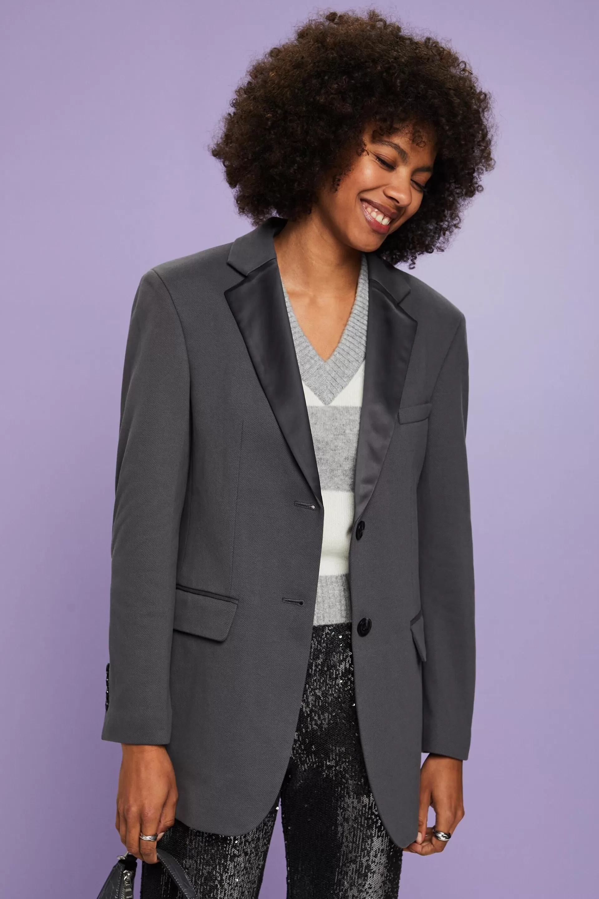 Strukturierter Tuxedo-Blazer aus Baumwollstrick-ESPRIT Shop