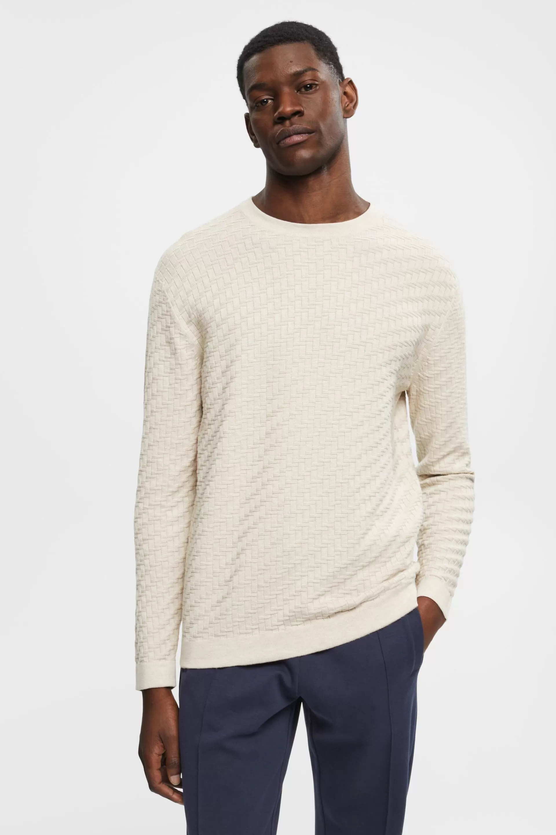 Texturierter Pullover mit Rundhalsausschnitt-ESPRIT Online