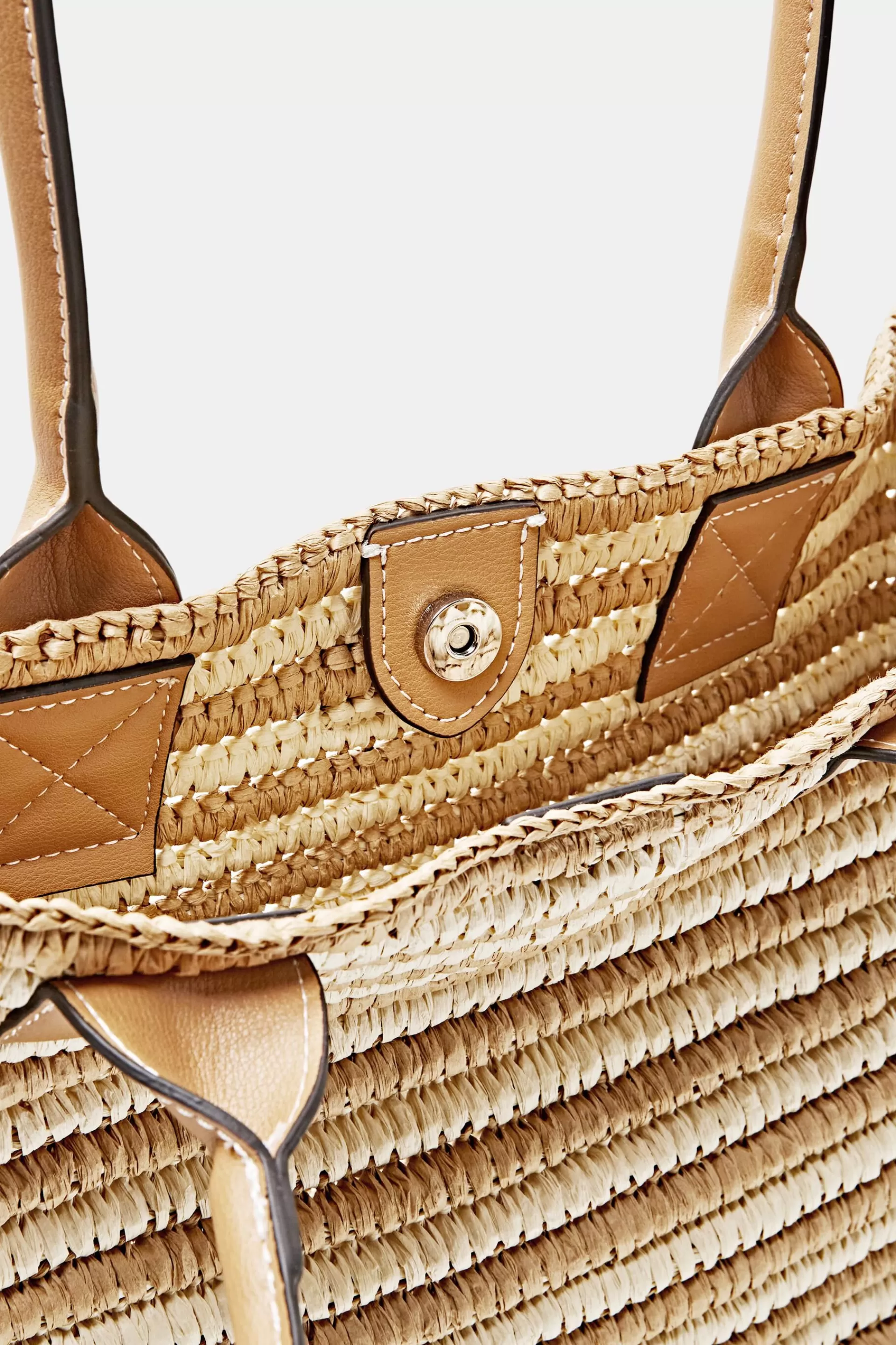 Tote Bag aus Raffia mit Henkeln in Lederoptik-ESPRIT Best