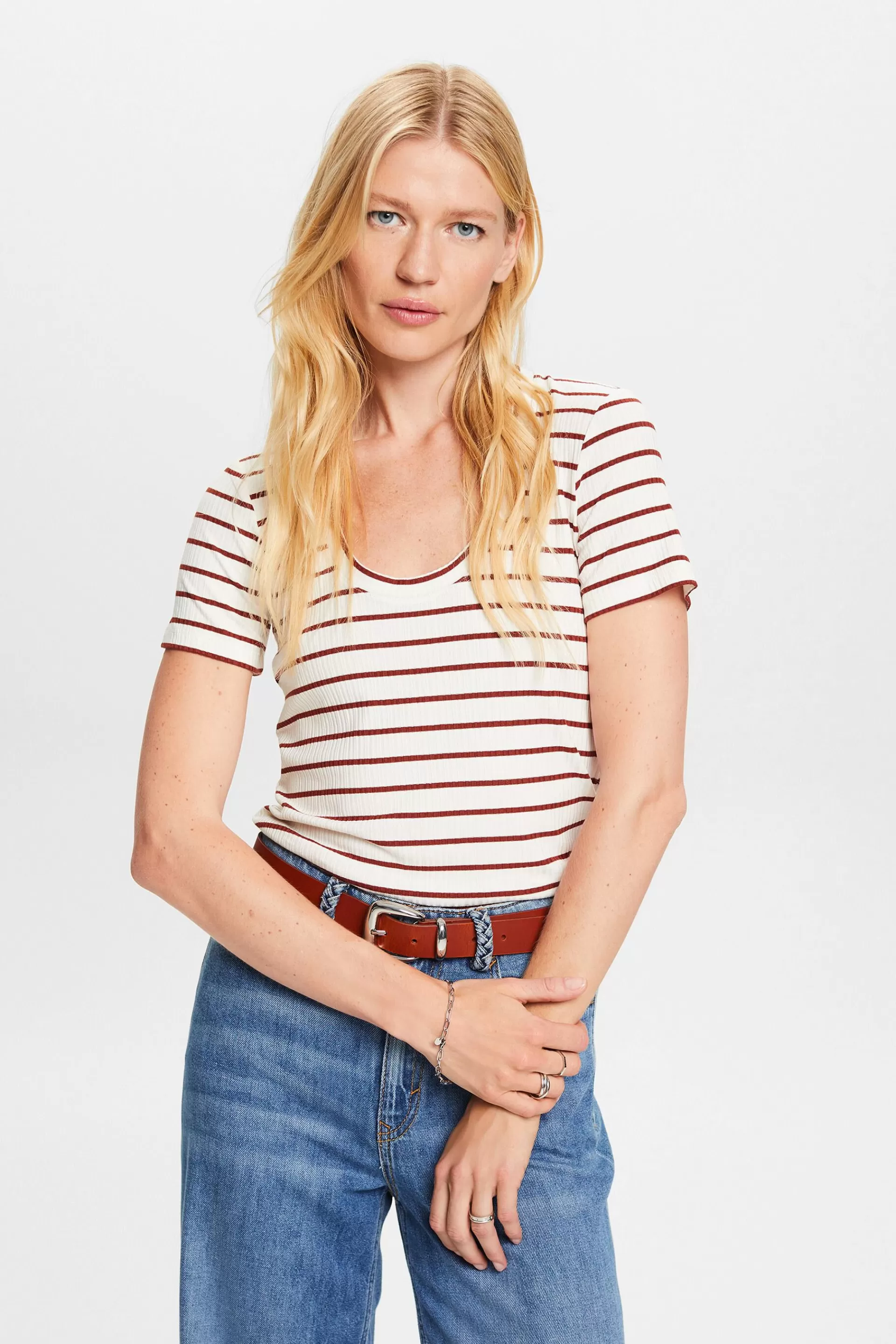 T-Shirt aus gestreiftem Rippstrick-ESPRIT Sale