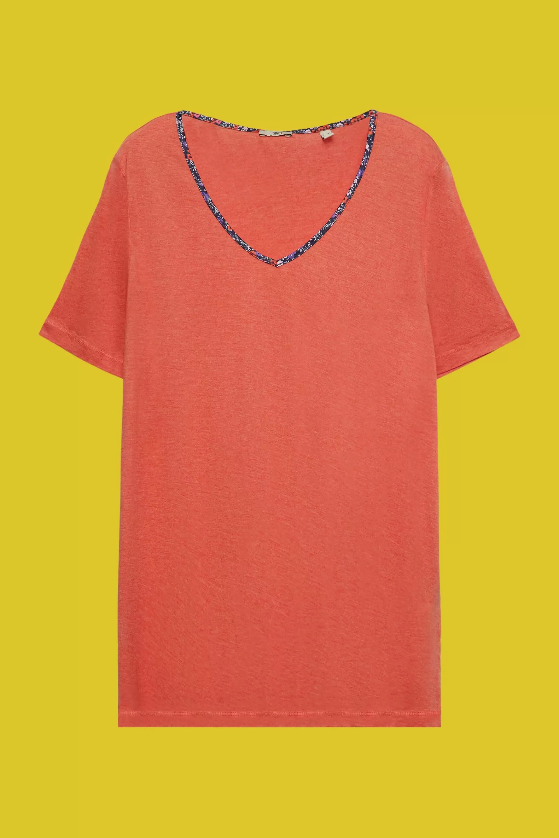T-Shirt mit floraler Paspelierung, TENCEL™-ESPRIT Clearance