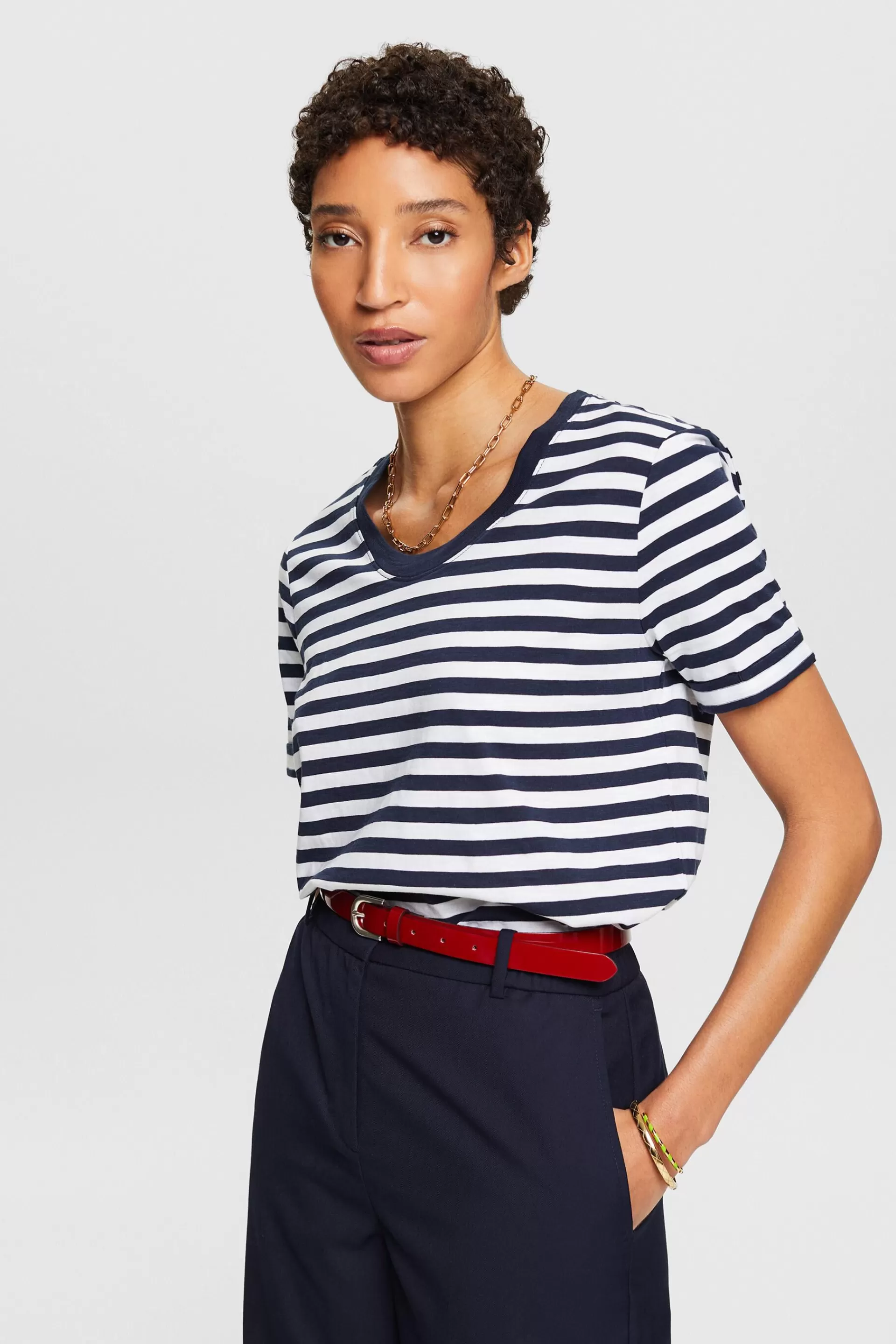 T-Shirt mit Slub-Struktur und U-Ausschnitt-ESPRIT Cheap
