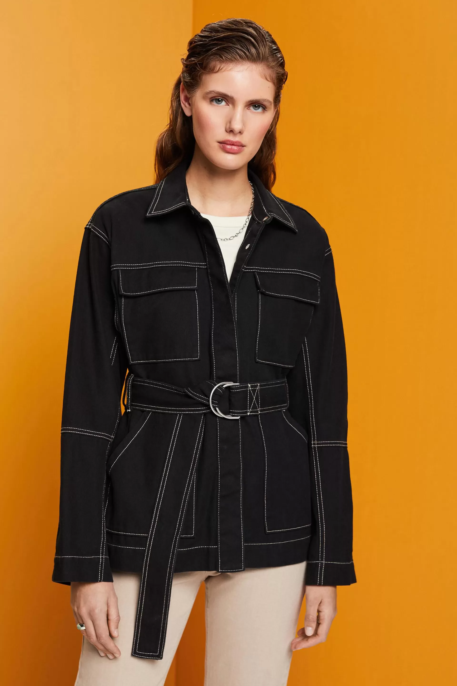 Twilljacke mit Gürtel-ESPRIT Fashion